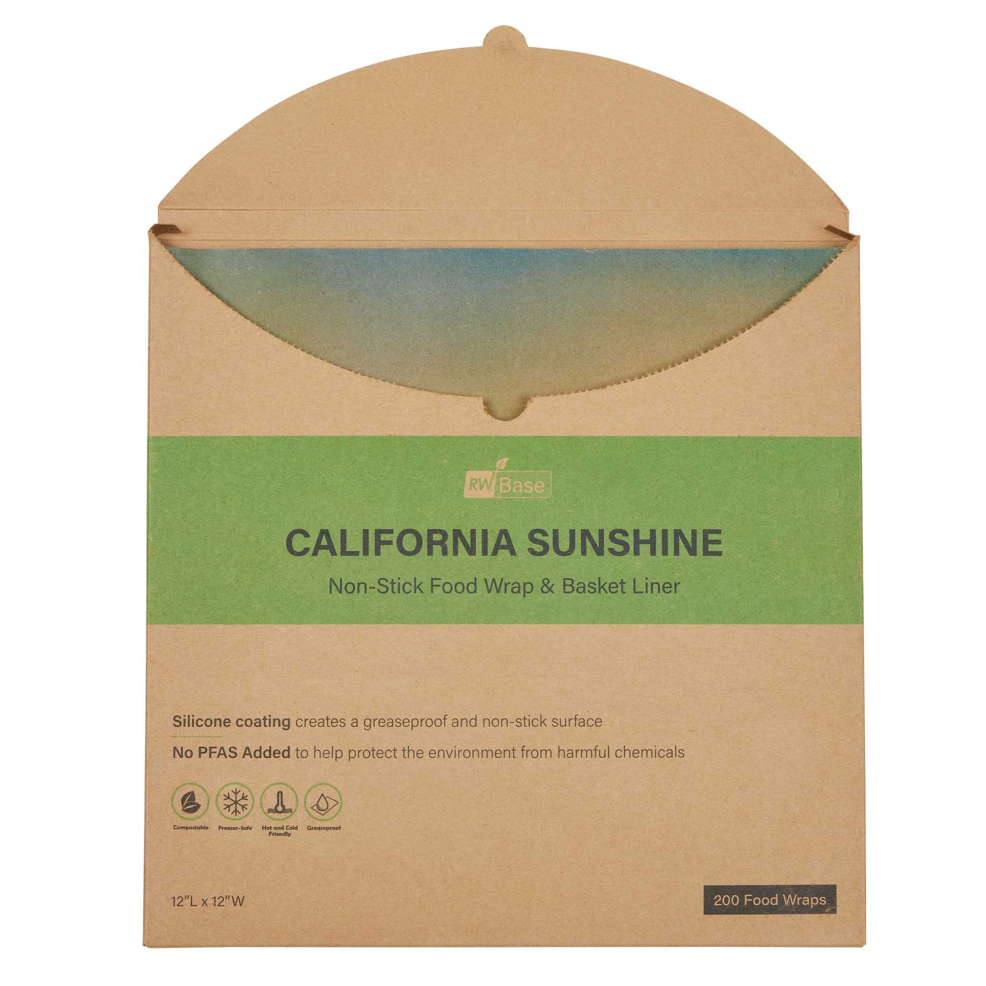 Chef 101 No PFAS Added Kraft Paper Food Wrap and Basket Liner - California Sunshine, Greaseproof, Compostable - 12" x 12" - 2000 count box