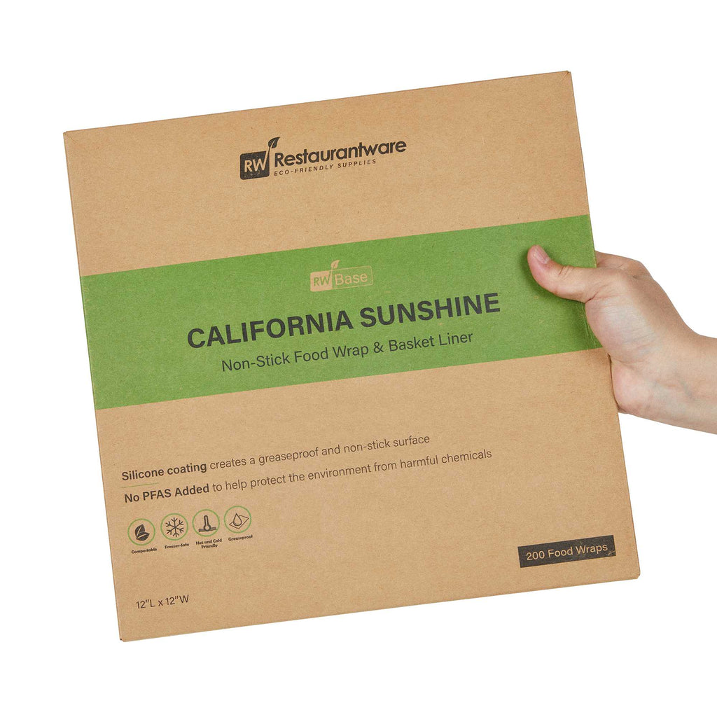 Chef 101 No PFAS Added Kraft Paper Food Wrap and Basket Liner - California Sunshine, Greaseproof, Compostable - 12" x 12" - 2000 count box