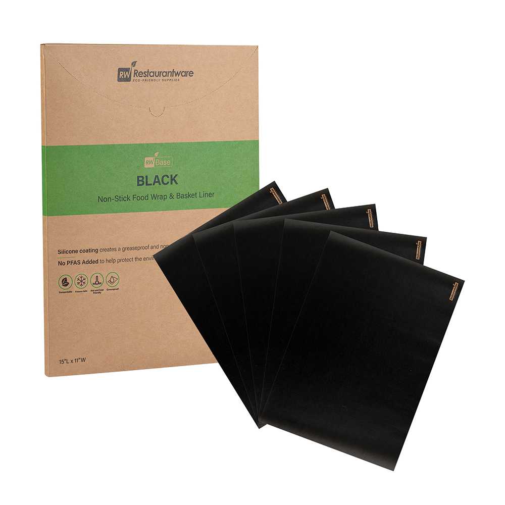 Chef 101 No PFAS Added Black Paper Food Wrap and Basket Liner - Greaseproof, Compostable - 15" x 11" - 200 count box