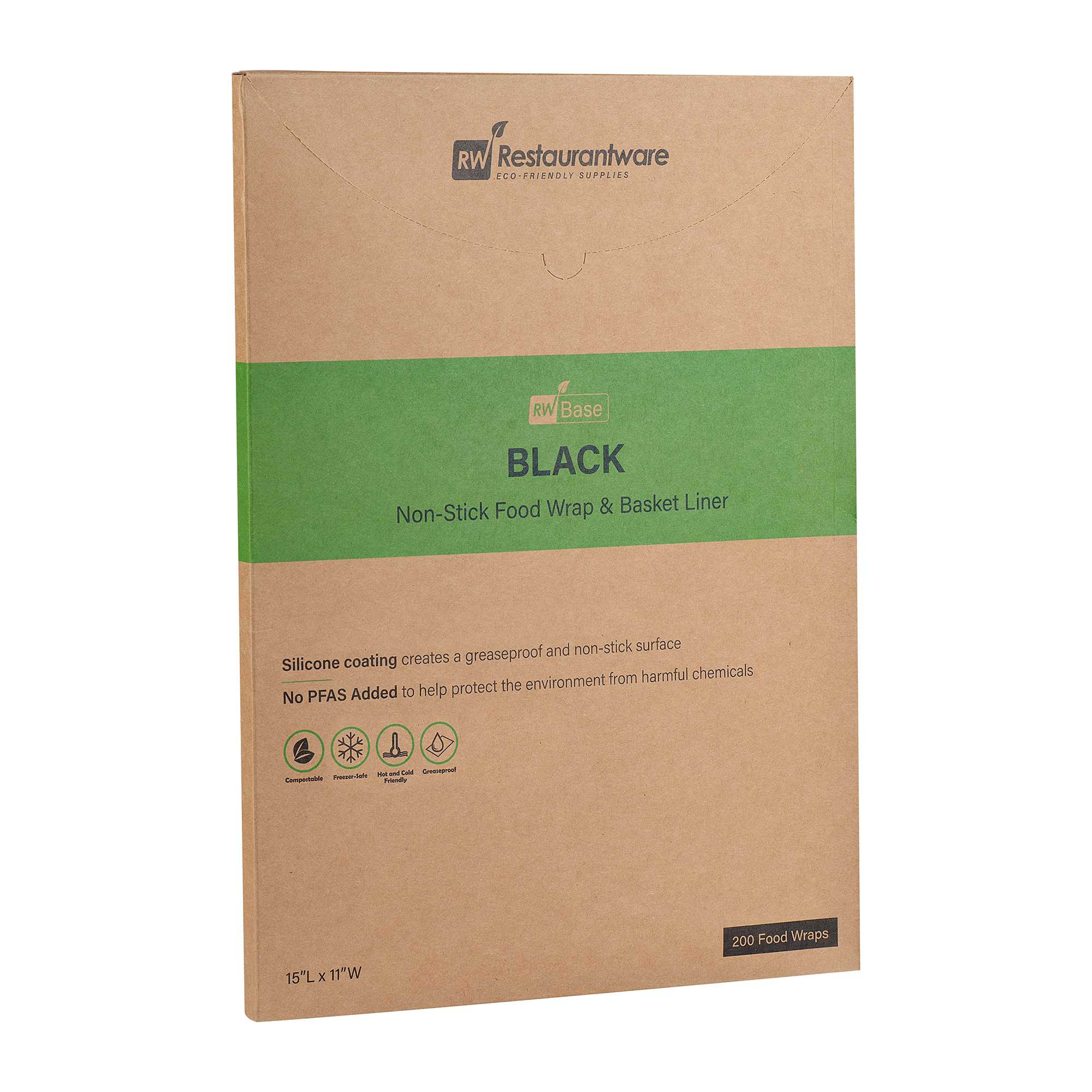 Chef 101 No PFAS Added Black Paper Food Wrap and Basket Liner - Greaseproof, Compostable - 15" x 11" - 200 count box