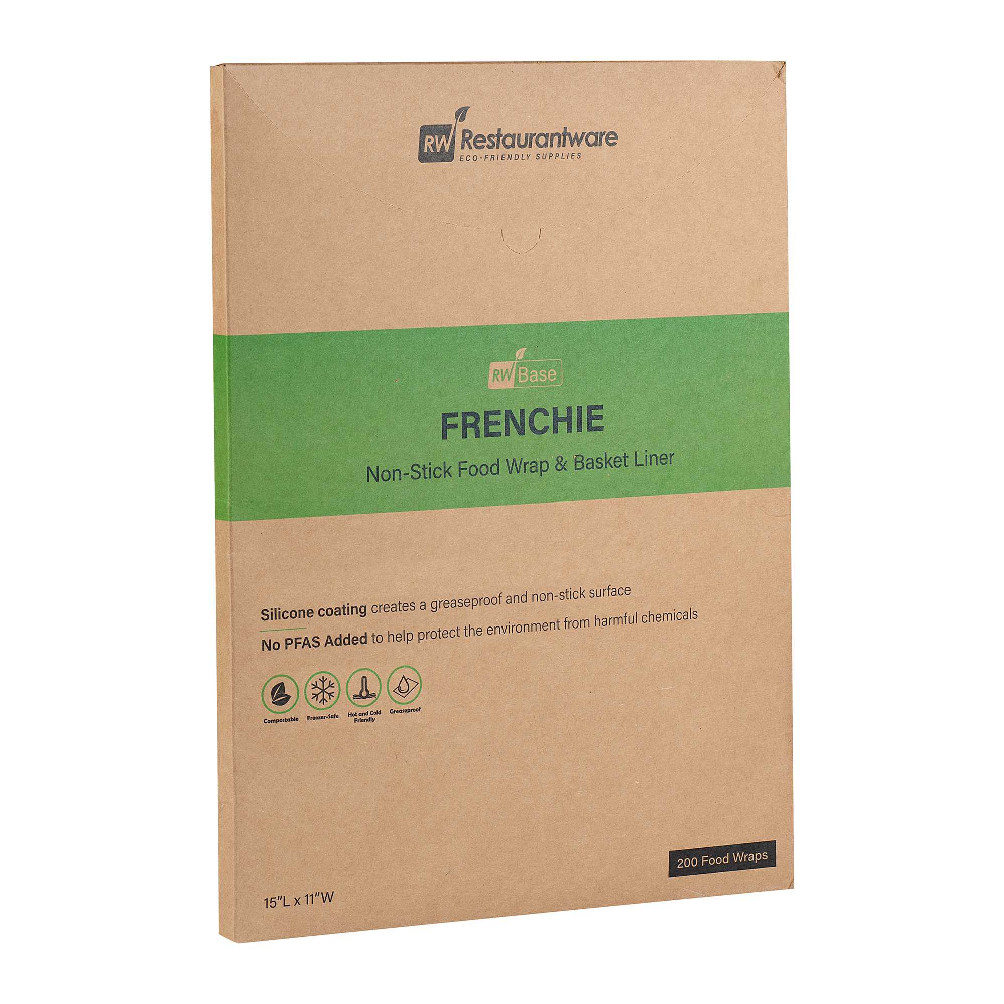 Chef 101 No PFAS Added Frenchie Paper Food Wrap and Basket Liner - Greaseproof, Compostable - 15" x 11" - 200 count box
