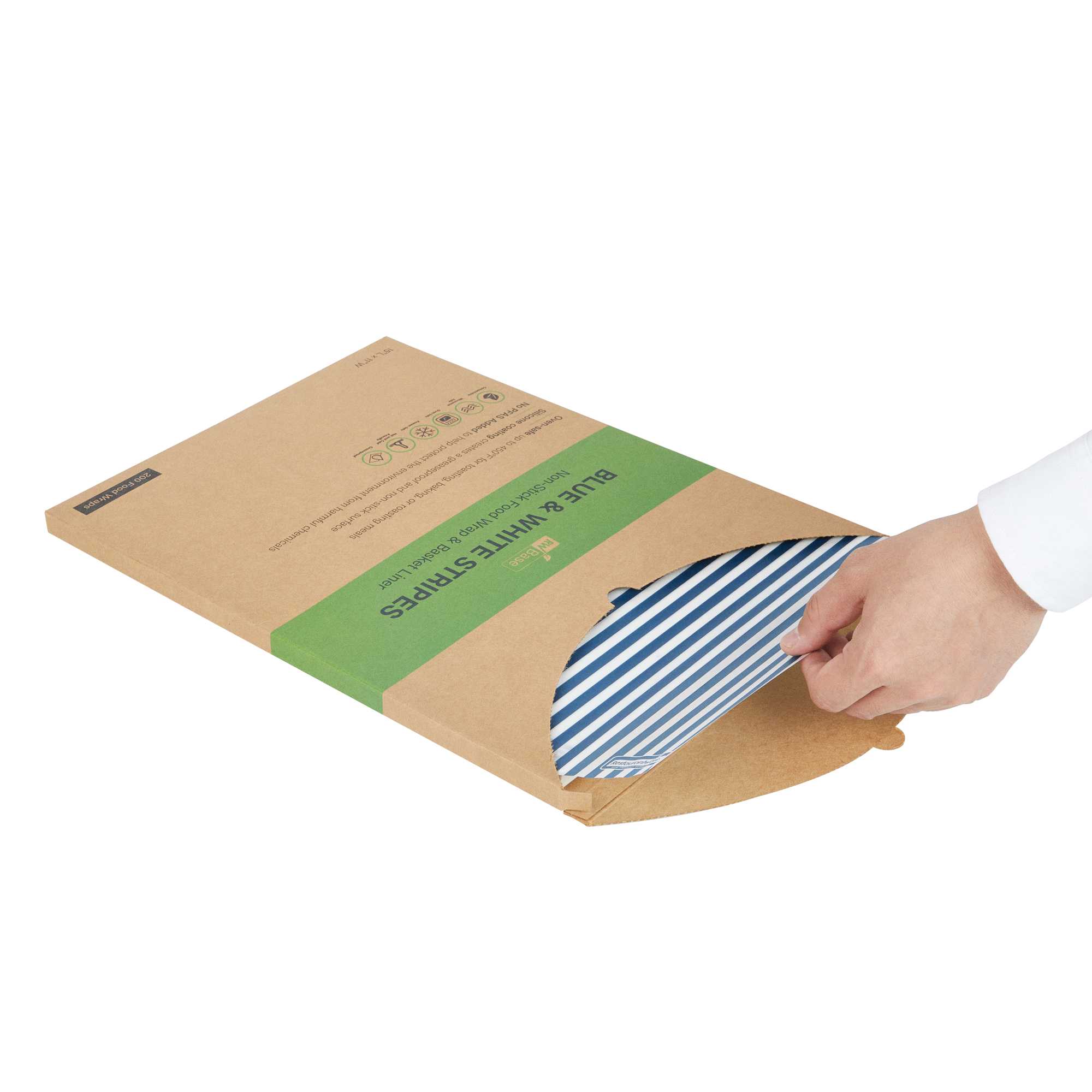 Chef 101 No PFAS Added Blue and White Stripe Paper Food Wrap and Basket Liner - Greaseproof - 15" x 11" - 2000 count box