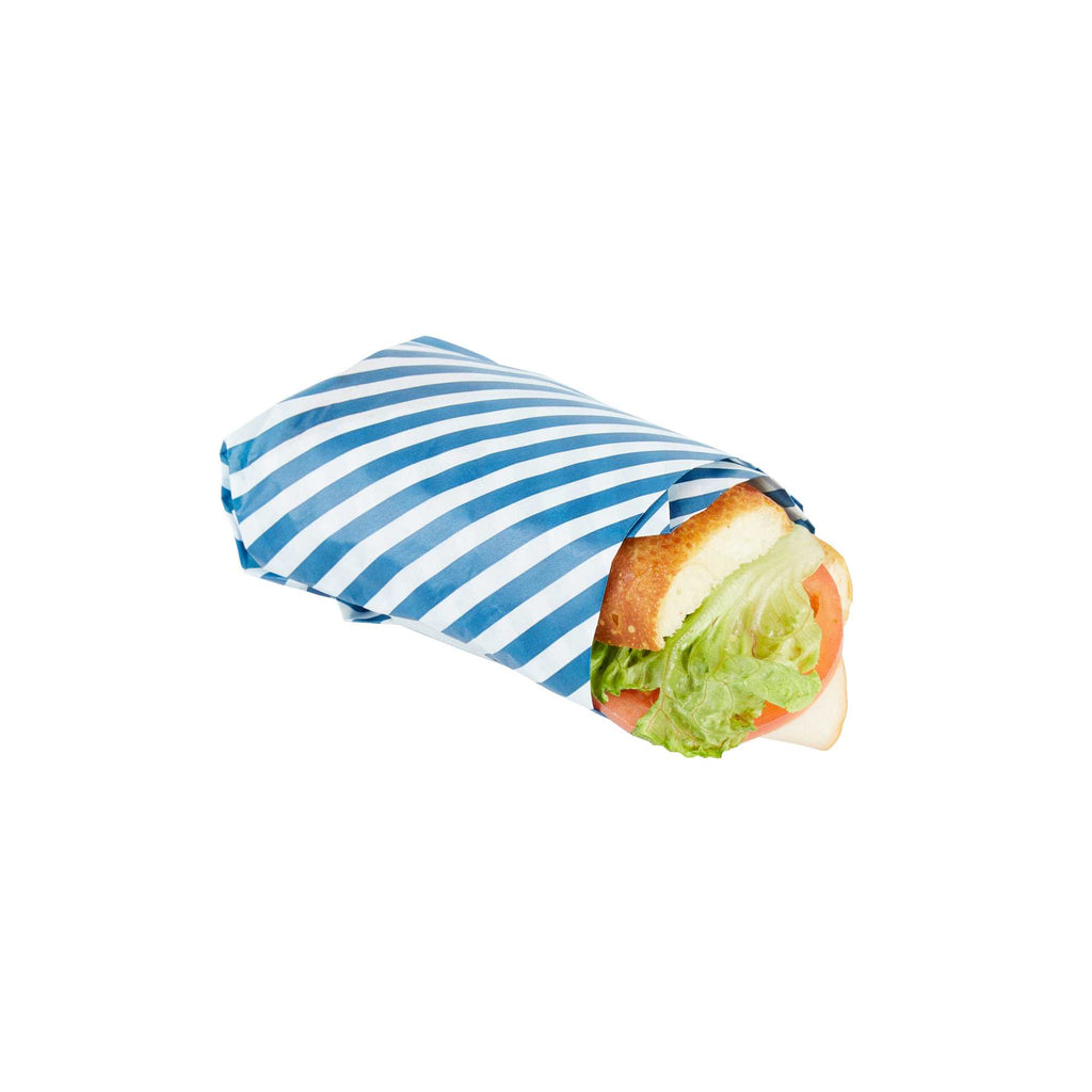 Chef 101 No PFAS Added Blue and White Stripe Paper Food Wrap and Basket Liner - Greaseproof - 15" x 11" - 2000 count box