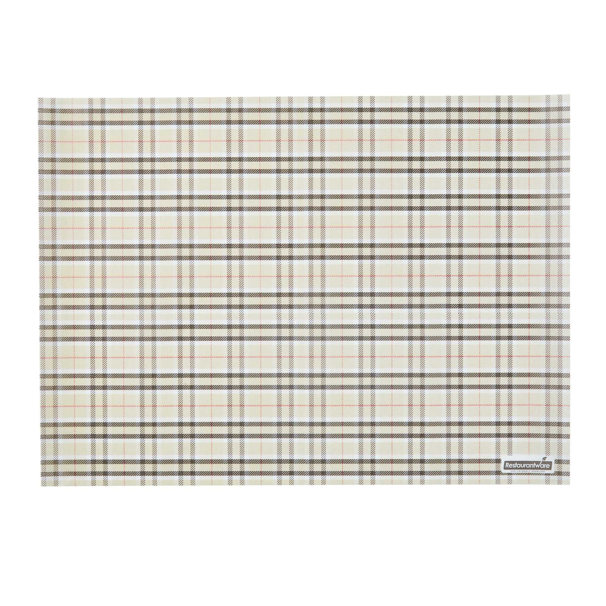 Chef 101 No PFAS Added Plaid Paper Food Wrap and Basket Liner - Greaseproof, Compostable - 15" x 11" - 200 count box