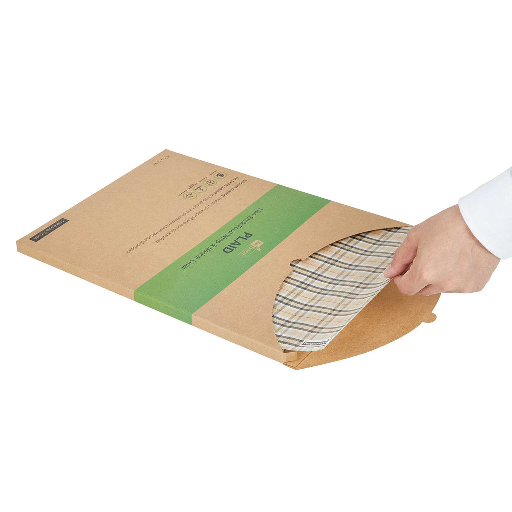 Chef 101 No PFAS Added Plaid Paper Food Wrap and Basket Liner - Greaseproof, Compostable - 15" x 11" - 200 count box