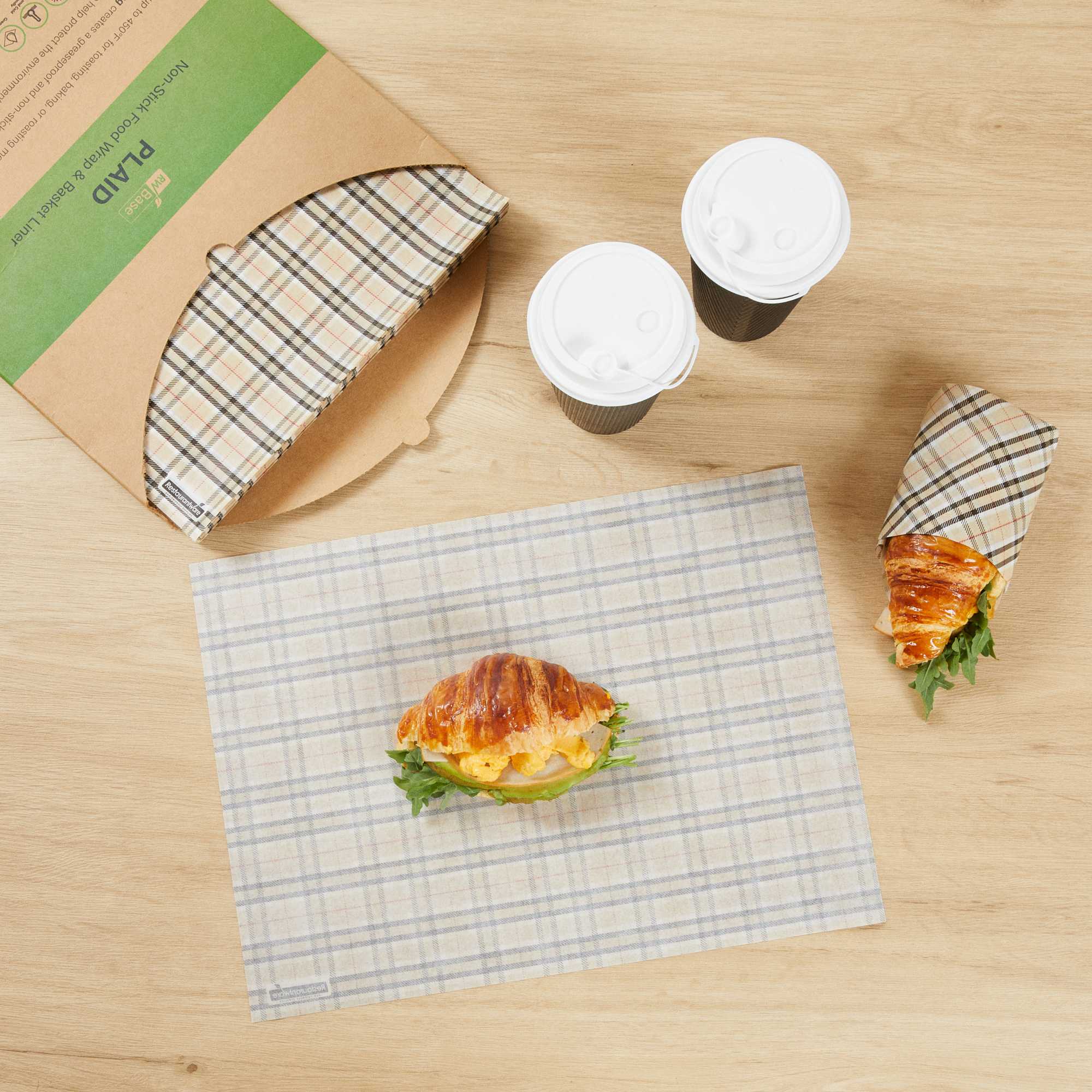 Chef 101 No PFAS Added Plaid Paper Food Wrap and Basket Liner - Greaseproof, Compostable - 15" x 11" - 200 count box