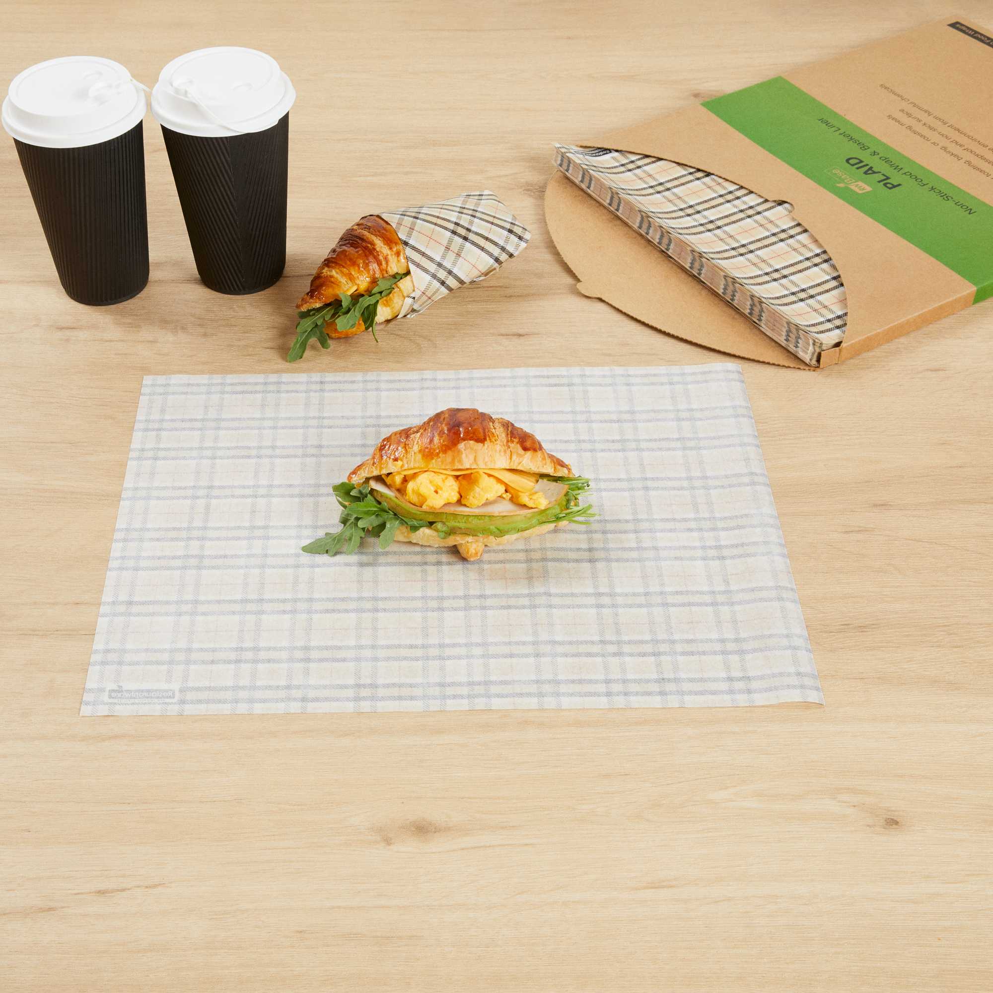Chef 101 No PFAS Added Plaid Paper Food Wrap and Basket Liner - Greaseproof, Compostable - 15" x 11" - 2000 count box