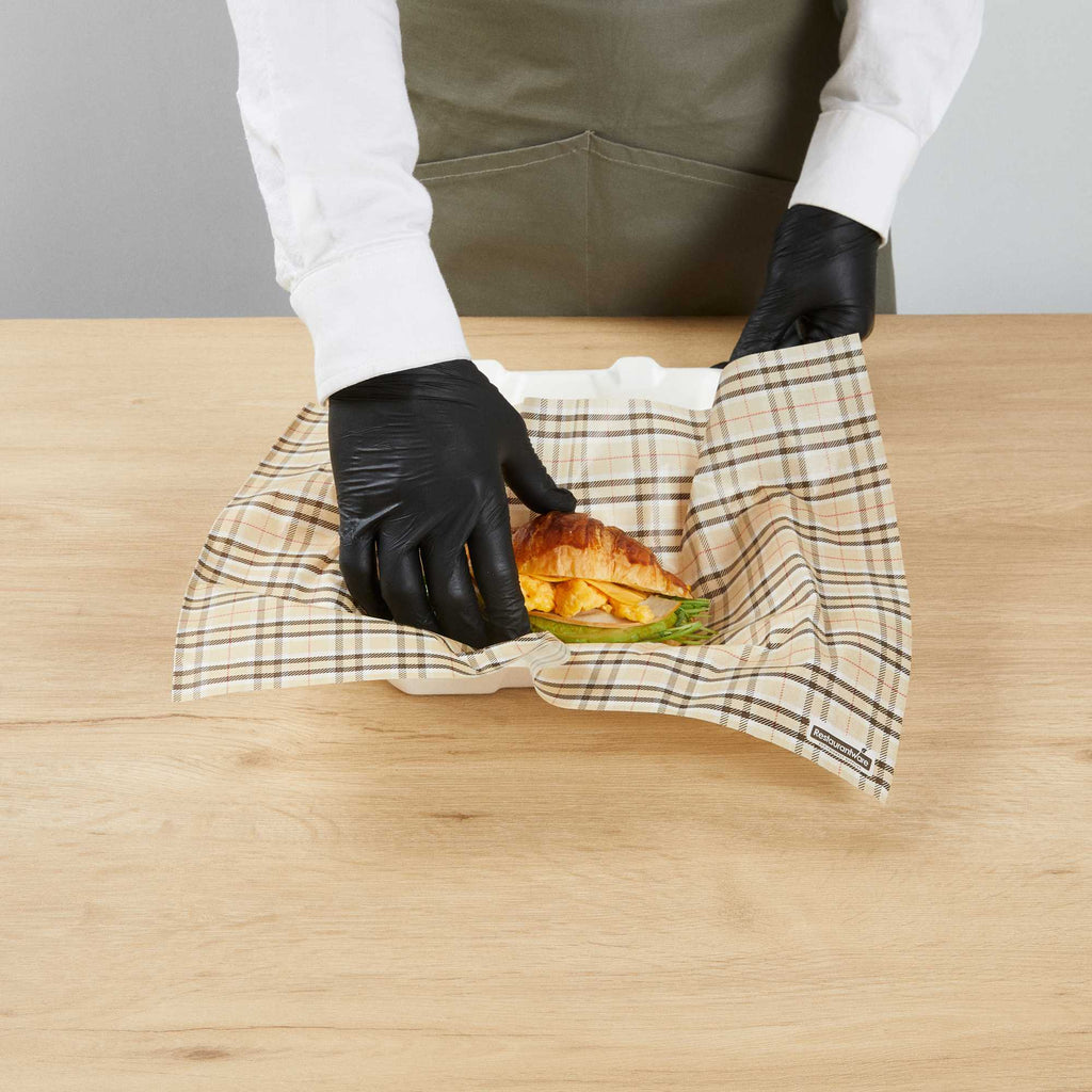Chef 101 No PFAS Added Plaid Paper Food Wrap and Basket Liner - Greaseproof, Compostable - 15" x 11" - 2000 count box