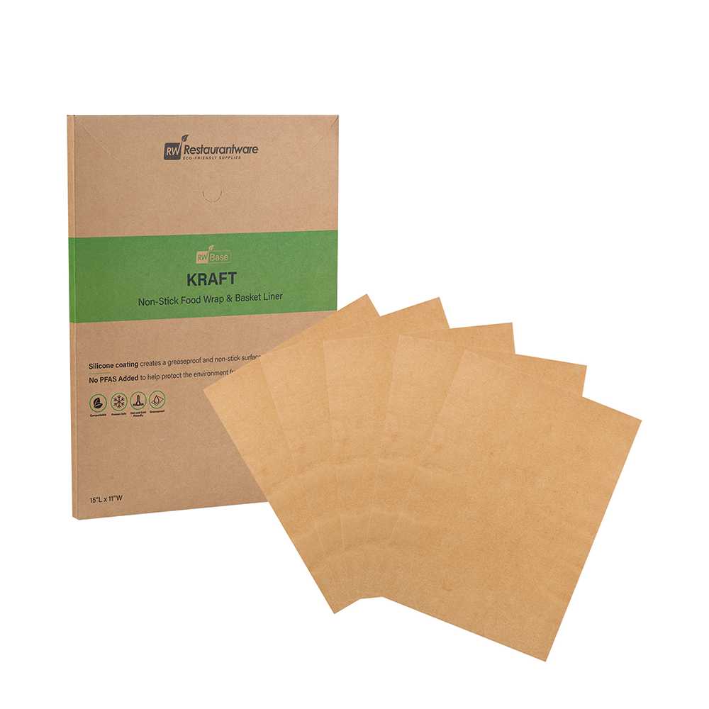 Chef 101 No PFAS Added Kraft Paper Food Wrap and Basket Liner - Greaseproof - 15" x 11" - 200 count box