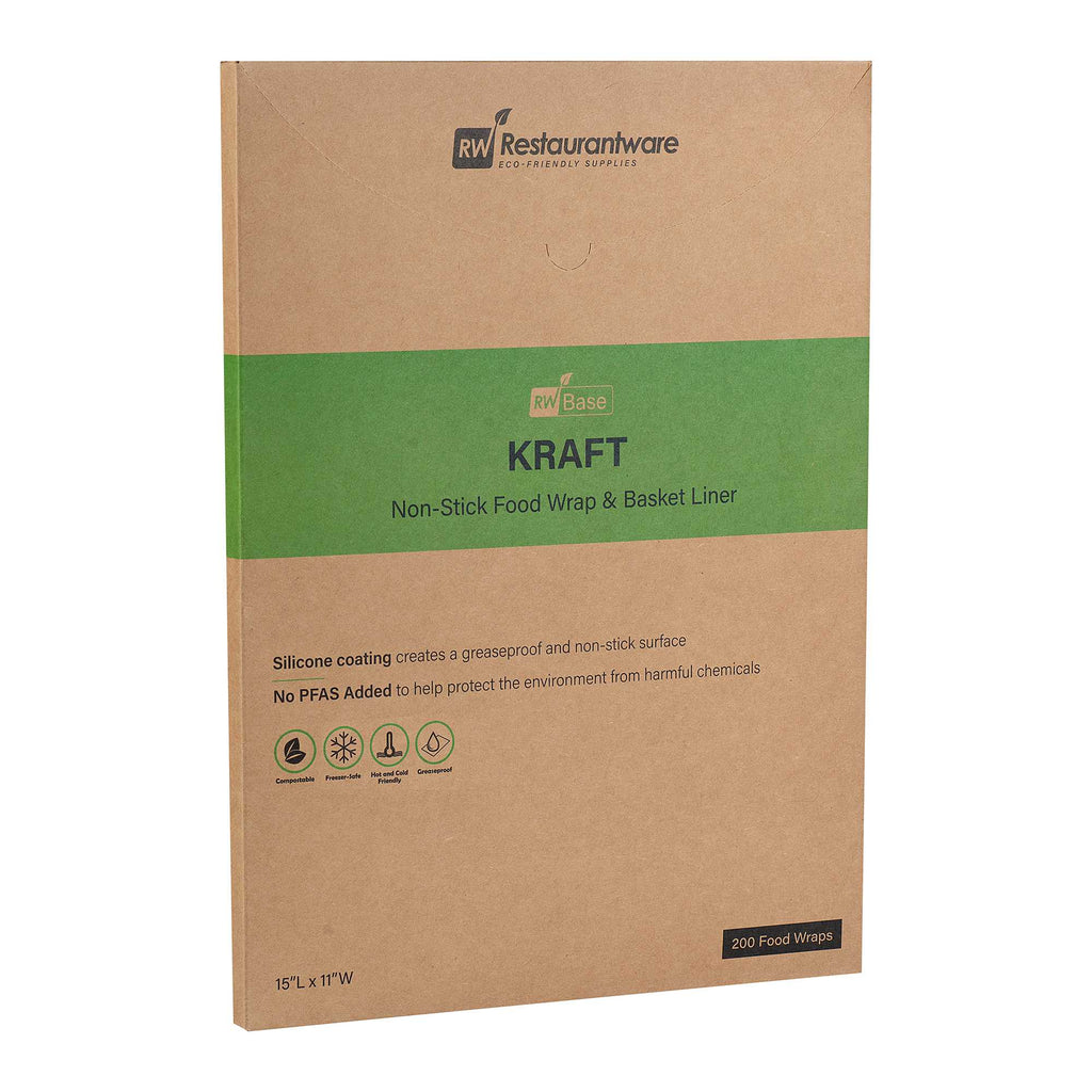 Chef 101 No PFAS Added Kraft Paper Food Wrap and Basket Liner - Greaseproof - 15" x 11" - 200 count box