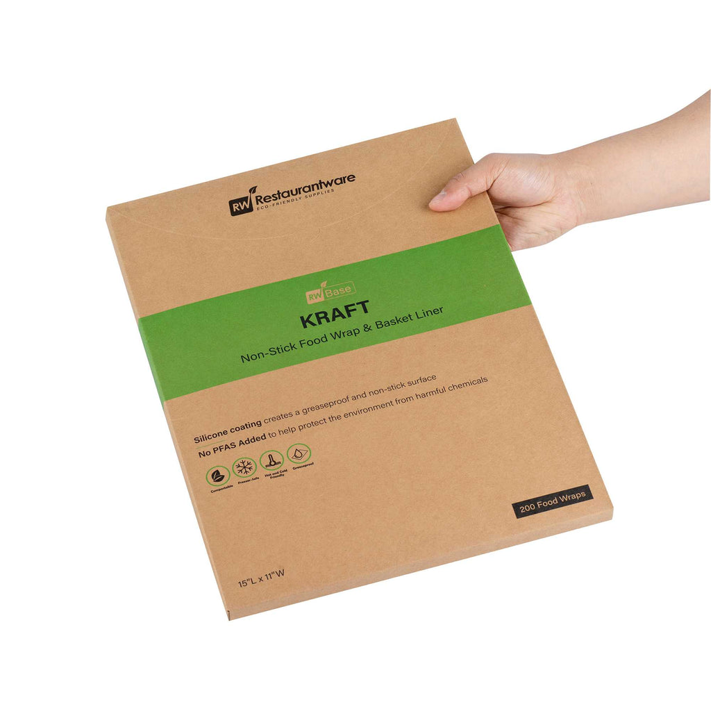 Chef 101 No PFAS Added Kraft Paper Food Wrap and Basket Liner - Greaseproof - 15" x 11" - 2000 count box
