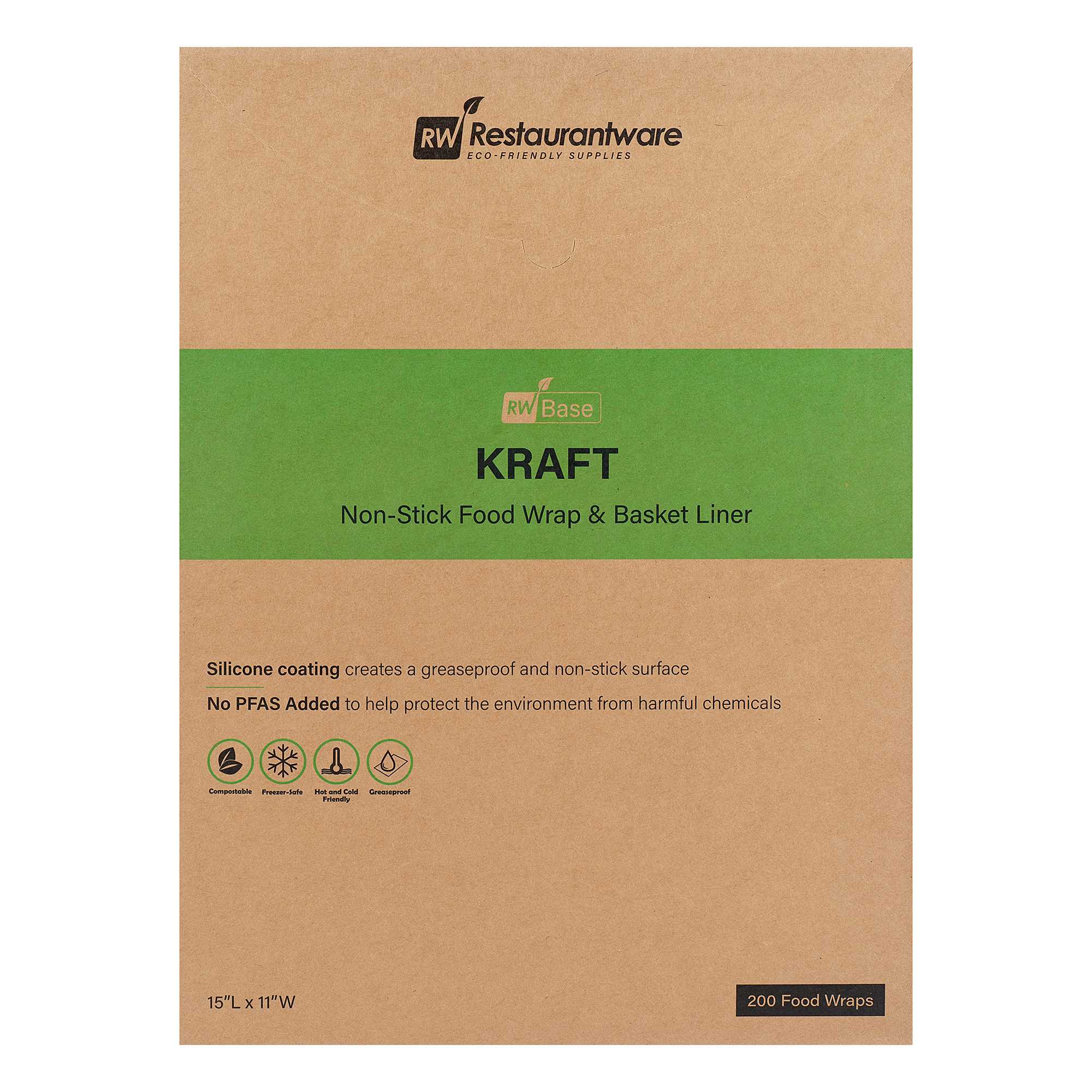 Chef 101 No PFAS Added Kraft Paper Food Wrap and Basket Liner - Greaseproof - 15" x 11" - 2000 count box