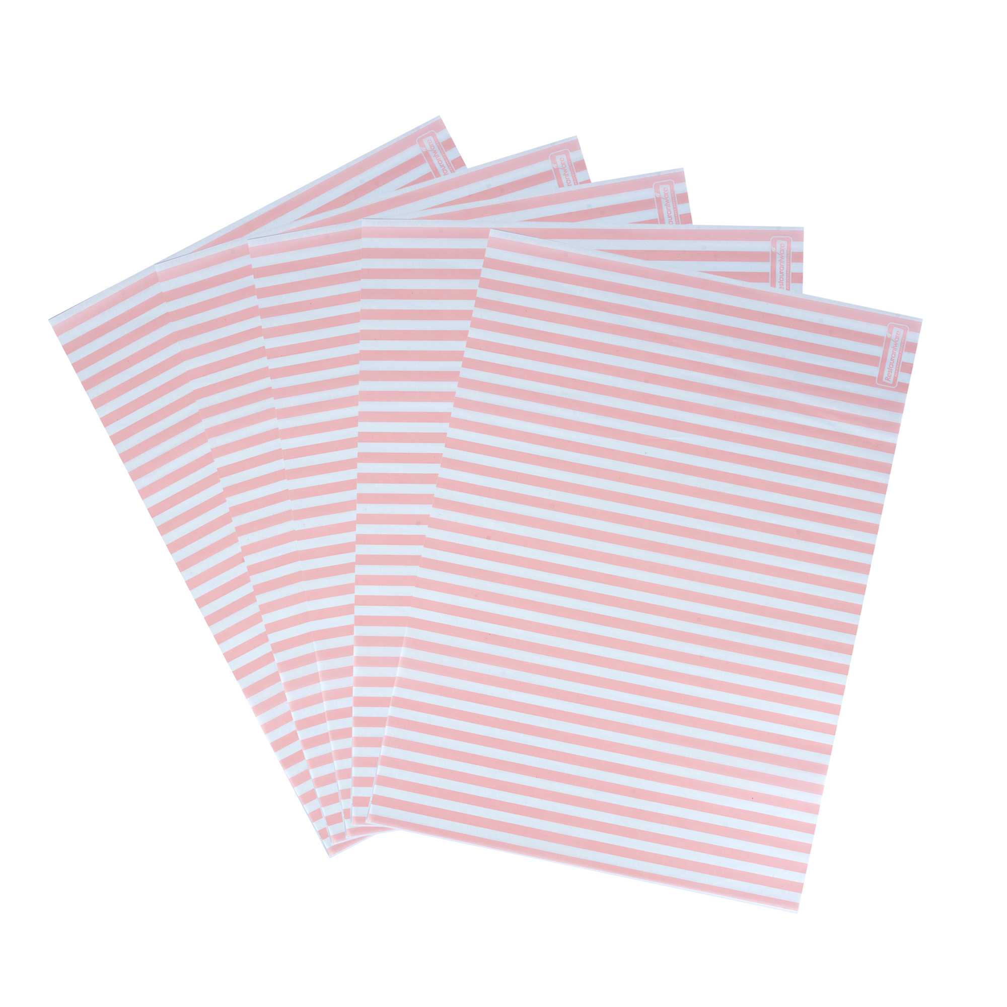 Chef 101 No PFAS Added Pink and White Stripe Paper Food Wrap and Basket Liner - Greaseproof, Compostable - 15" x 11" - 2000 count box