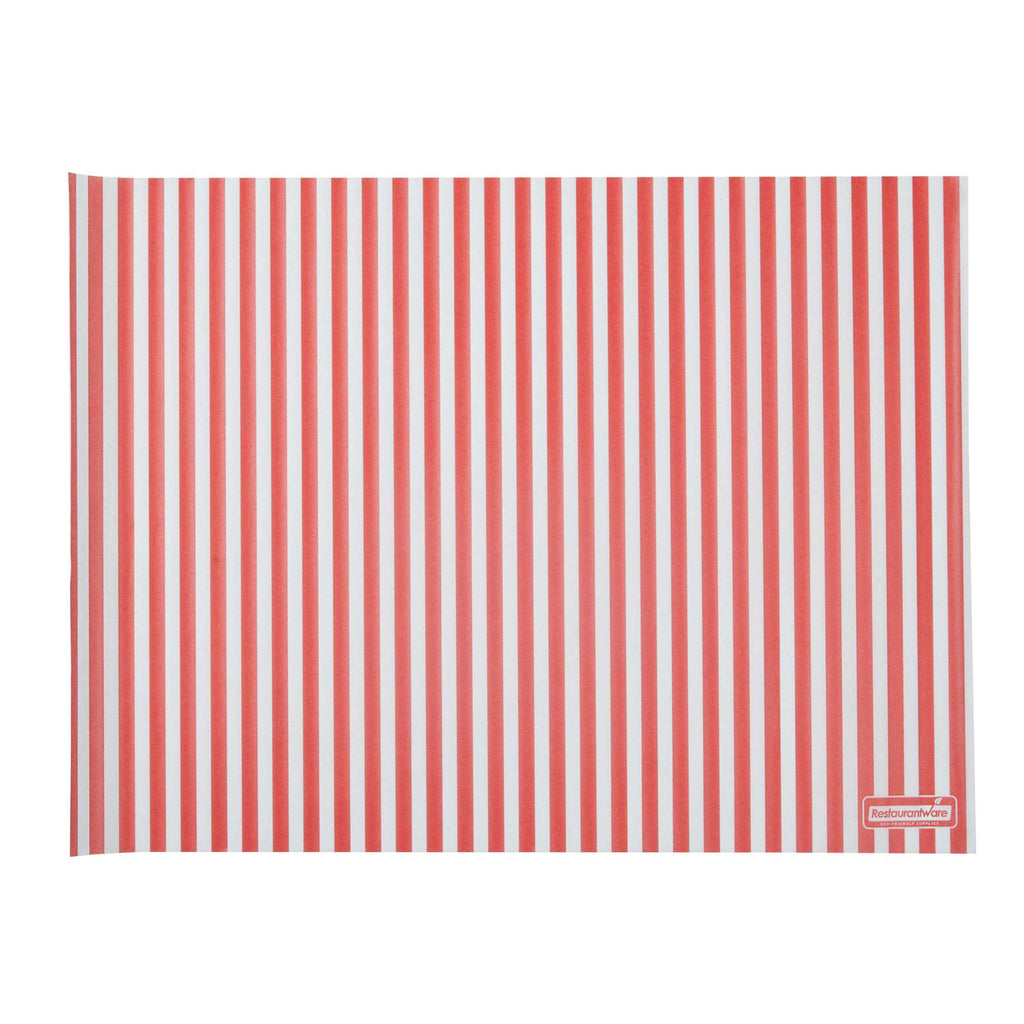 Chef 101 No PFAS Added Red and White Stripe Paper Food Wrap and Basket Liner - Greaseproof, Compostable - 15" x 11" - 2000 count box