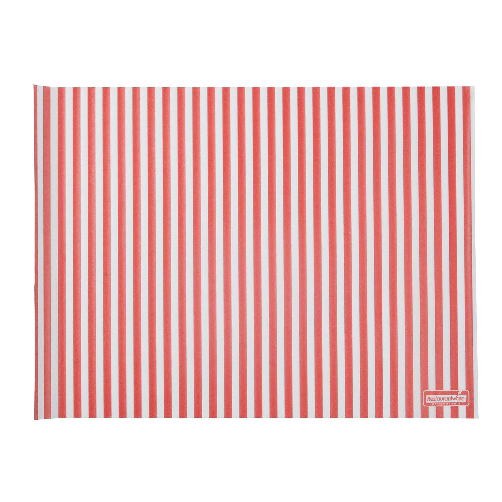 Chef 101 No PFAS Added Red and White Stripe Paper Food Wrap and Basket Liner - Greaseproof, Compostable - 15" x 11" - 2000 count box
