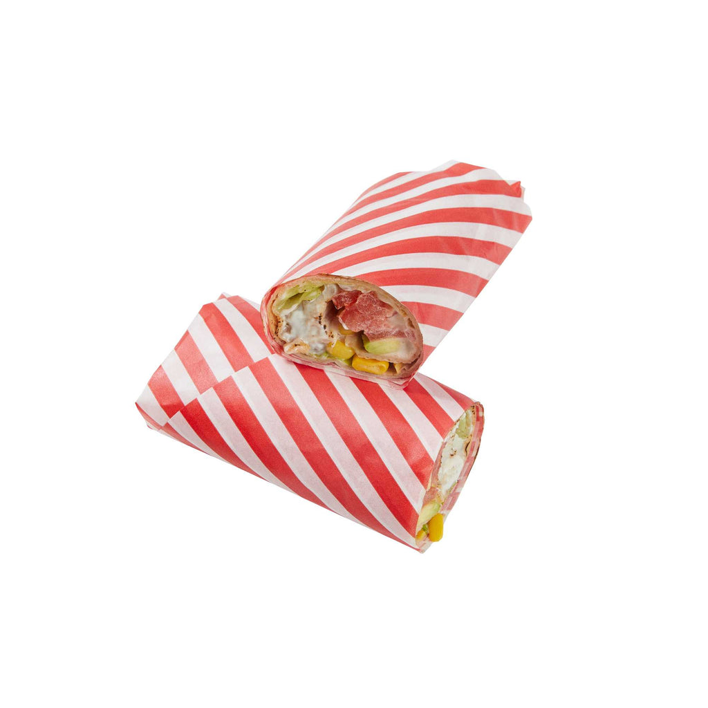 Chef 101 No PFAS Added Red and White Stripe Paper Food Wrap and Basket Liner - Greaseproof, Compostable - 15" x 11" - 2000 count box