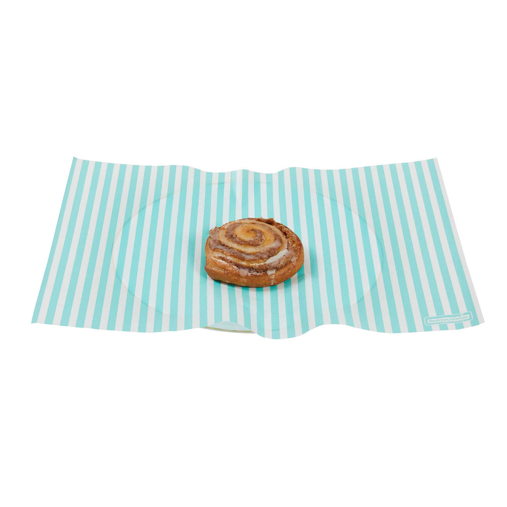 Chef 101 No PFAS Added Turquoise and White Stripe Paper Food Wrap and Basket Liner - Greaseproof, Compostable - 15" x 11" - 200 count box