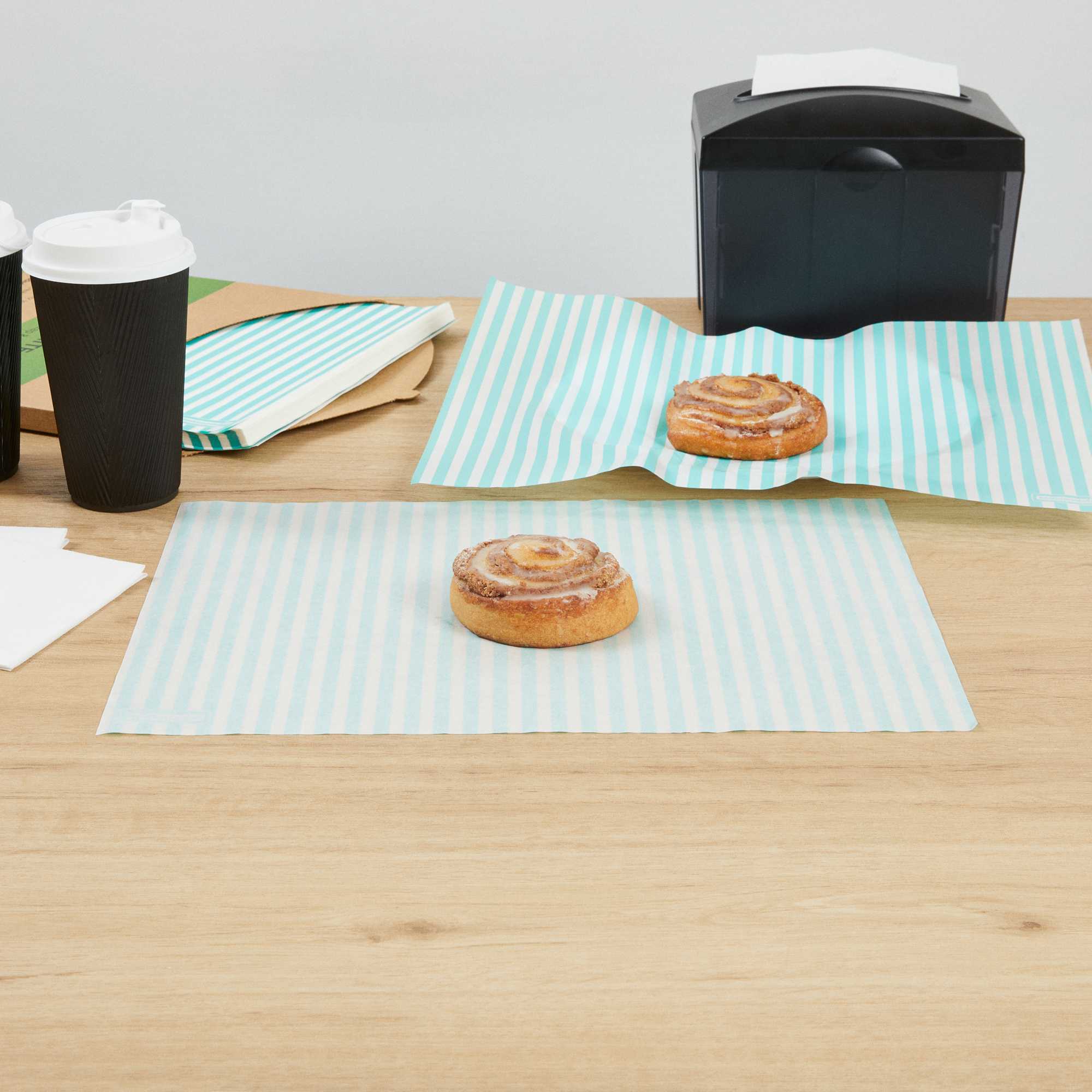 Chef 101 No PFAS Added Turquoise and White Stripe Paper Food Wrap and Basket Liner - Greaseproof, Compostable - 15" x 11" - 200 count box
