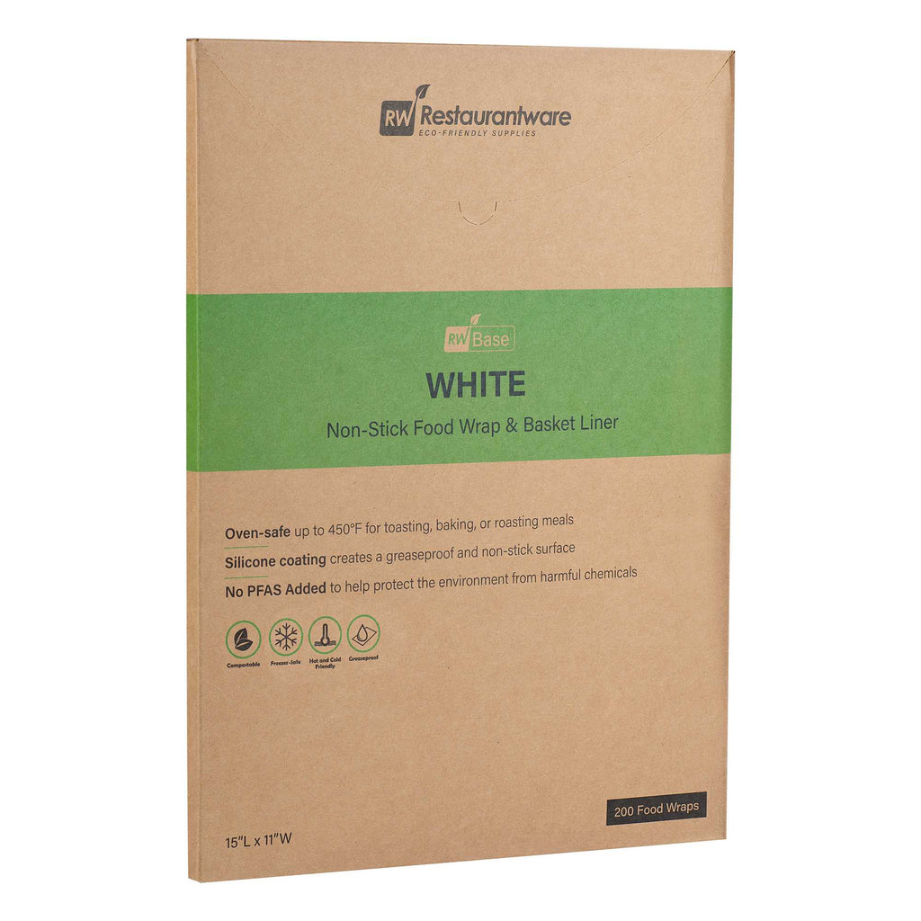 Chef 101 No PFAS Added White Paper Food Wrap and Basket Liner - Greaseproof, Compostable - 15" x 11" - 200 count box