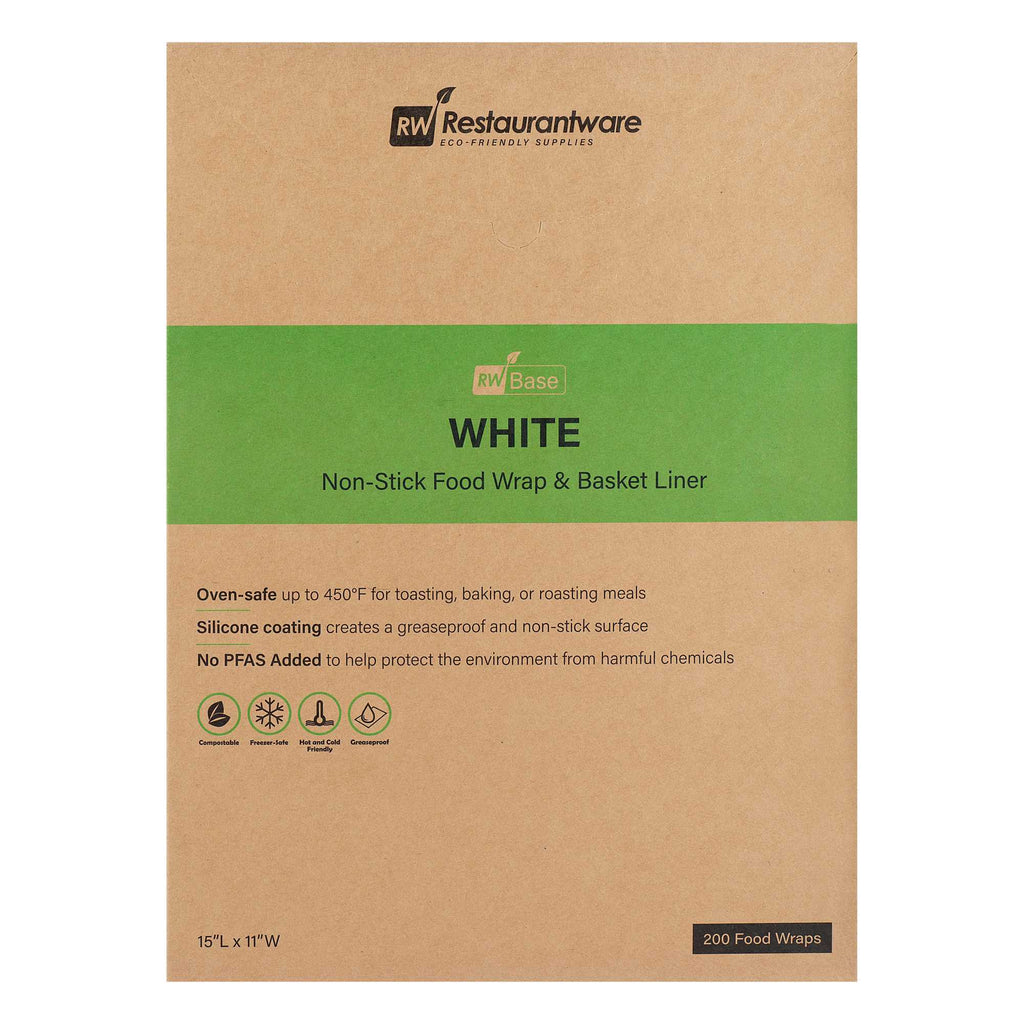 Chef 101 No PFAS Added White Paper Food Wrap and Basket Liner - Greaseproof, Compostable - 15" x 11" - 2000 count box