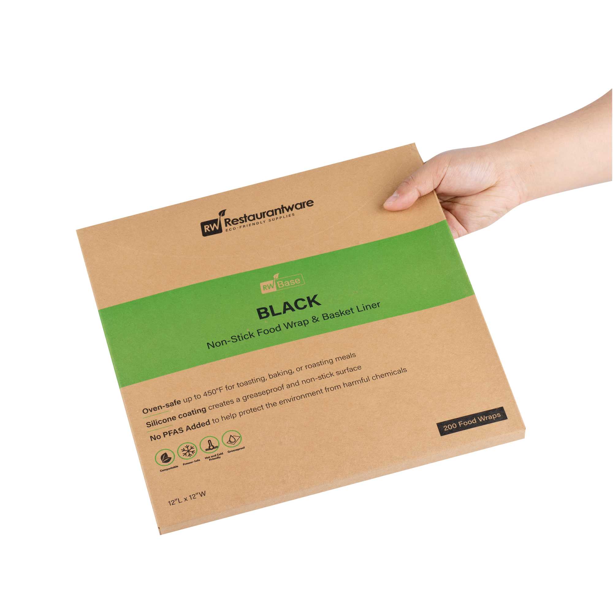 Chef 101 No PFAS Added Black Paper Bakery Wrap and Basket Liner - Greaseproof - 12" x 12" - 200 count box