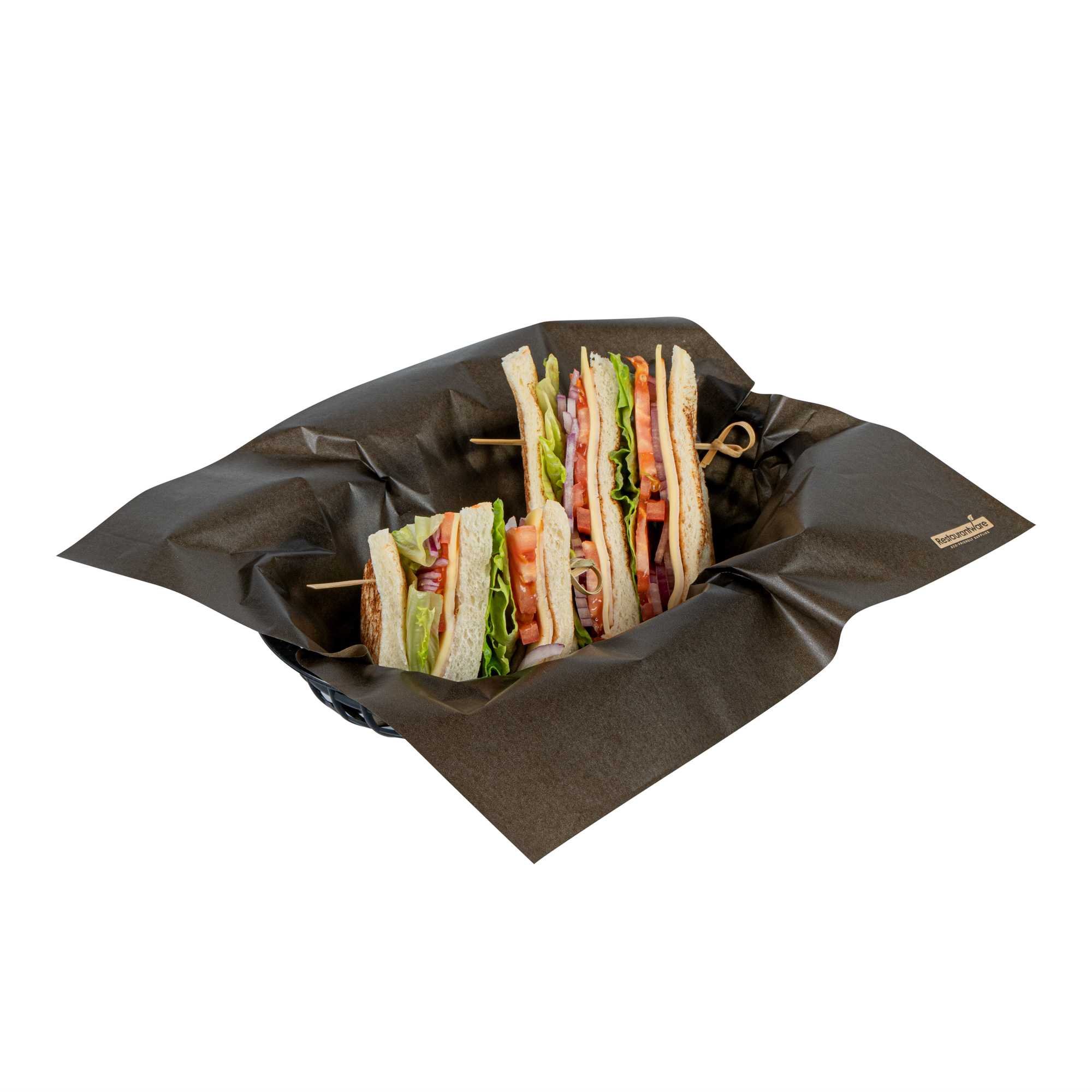 Chef 101 No PFAS Added Black Paper Bakery Wrap and Basket Liner - Greaseproof - 12" x 12" - 200 count box