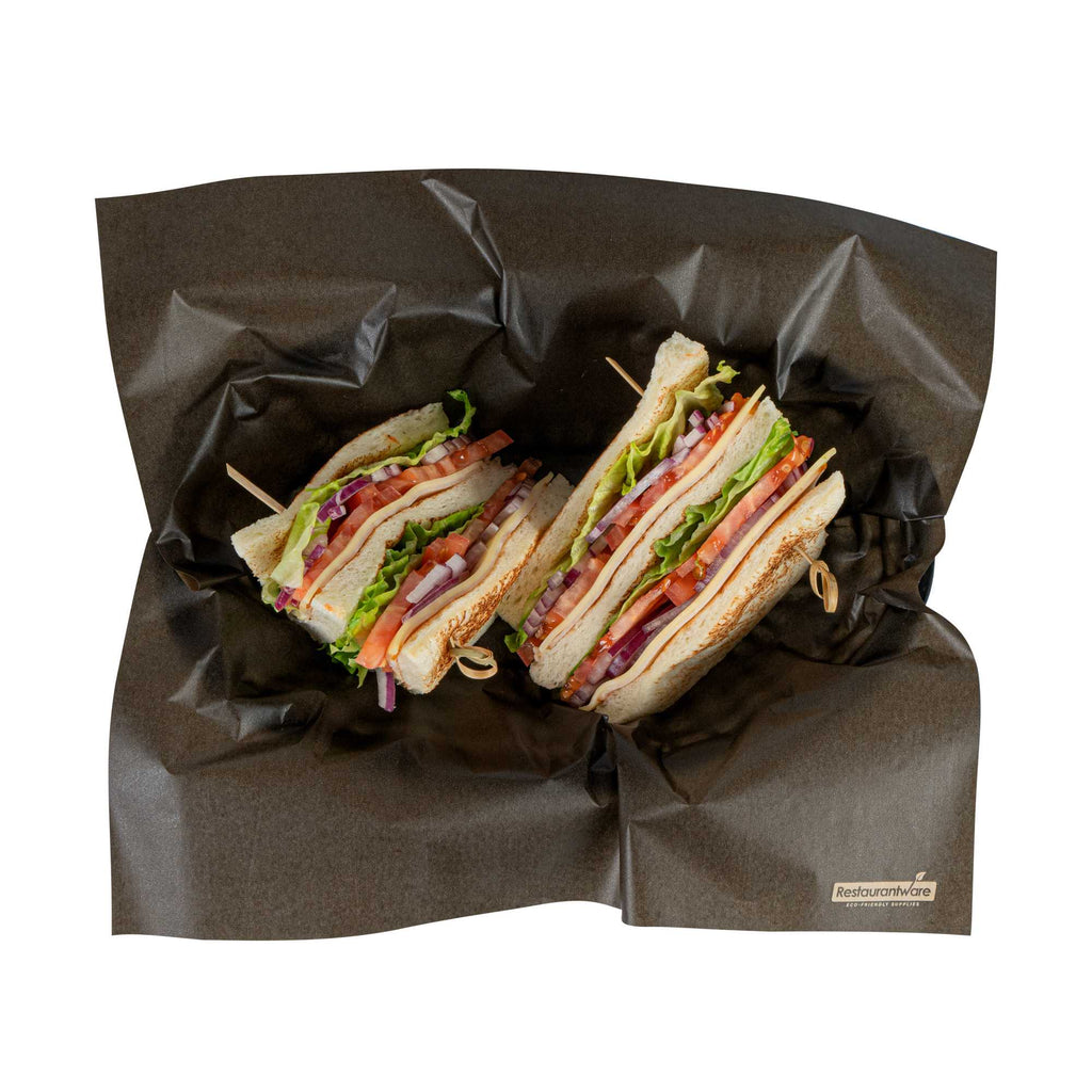 Chef 101 No PFAS Added Black Paper Bakery Wrap and Basket Liner - Greaseproof - 12" x 12" - 200 count box