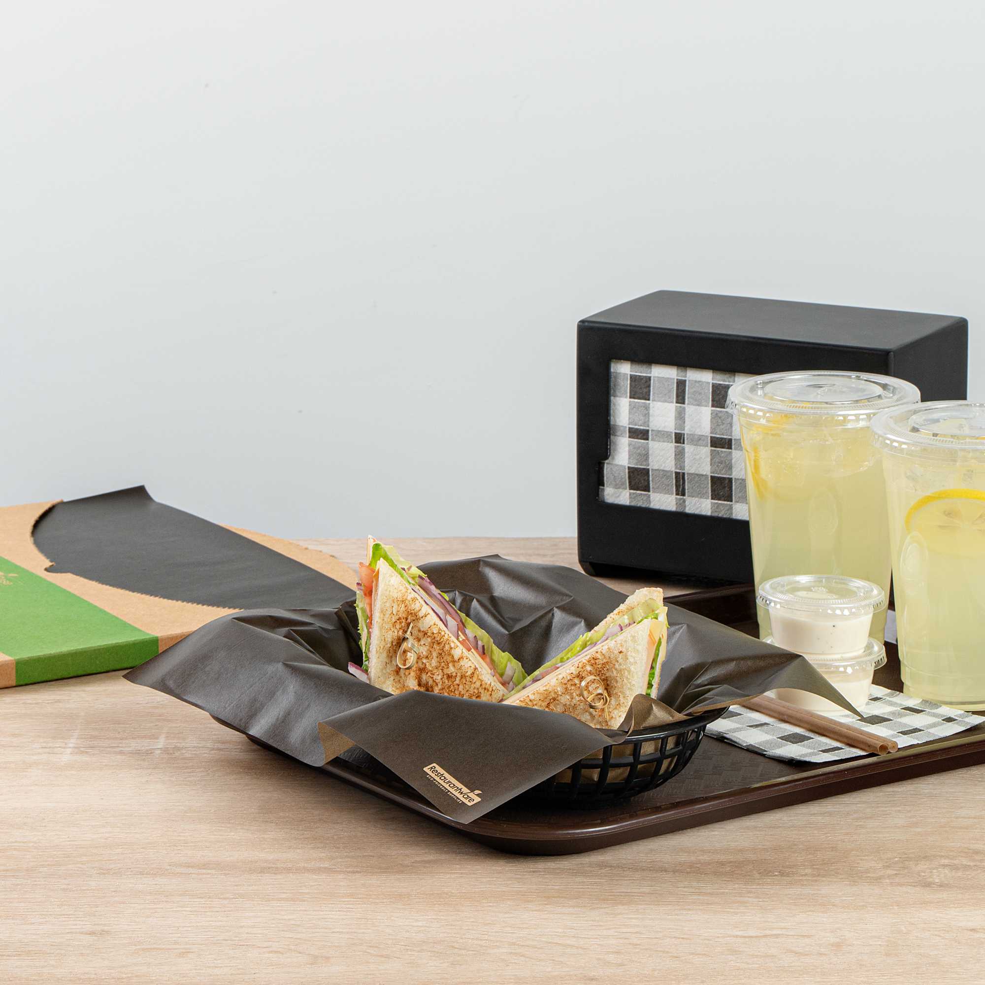 Chef 101 No PFAS Added Black Paper Bakery Wrap and Basket Liner - Greaseproof - 12" x 12" - 200 count box