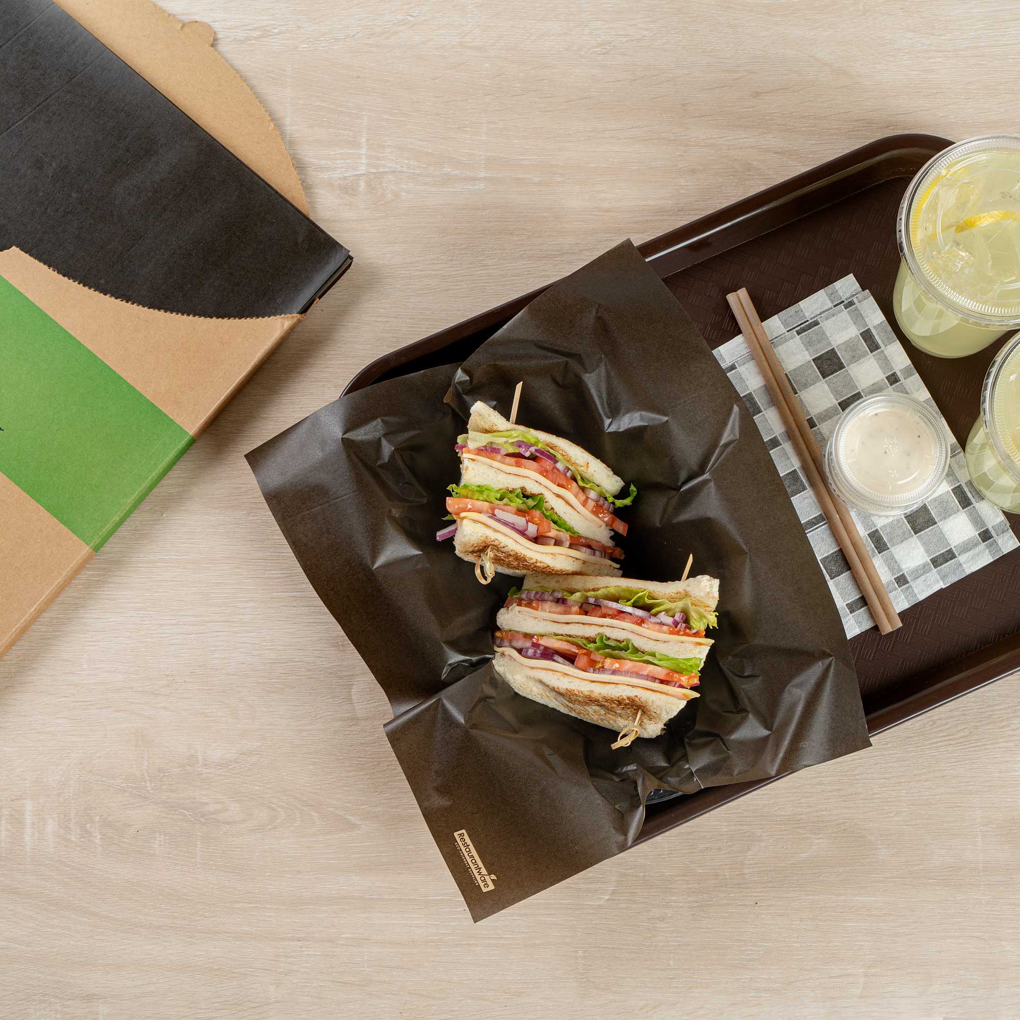 Chef 101 No PFAS Added Black Paper Bakery Wrap and Basket Liner - Greaseproof - 12" x 12" - 200 count box