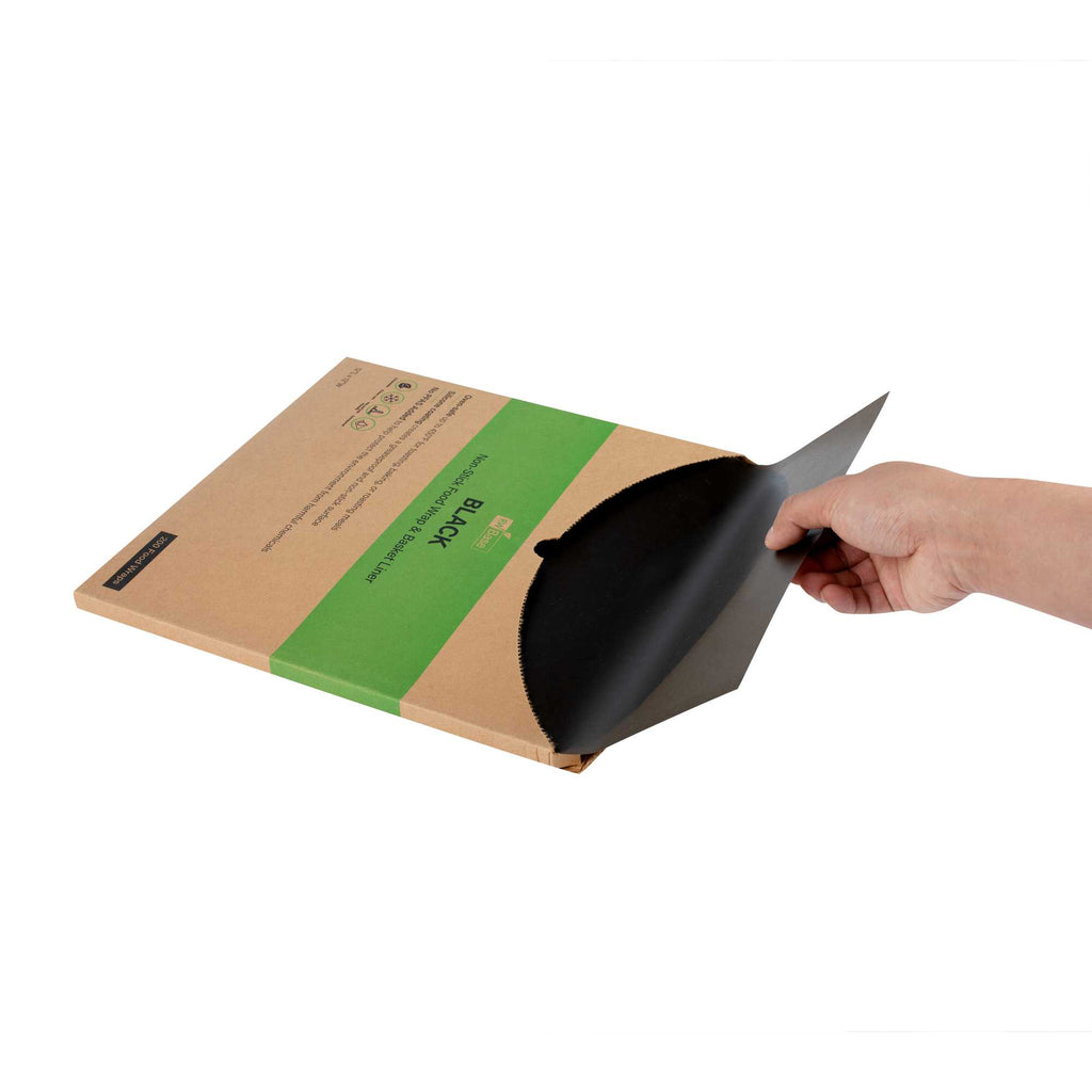 Chef 101 No PFAS Added Black Paper Bakery Wrap and Basket Liner - Greaseproof - 12" x 12" - 2000 count box