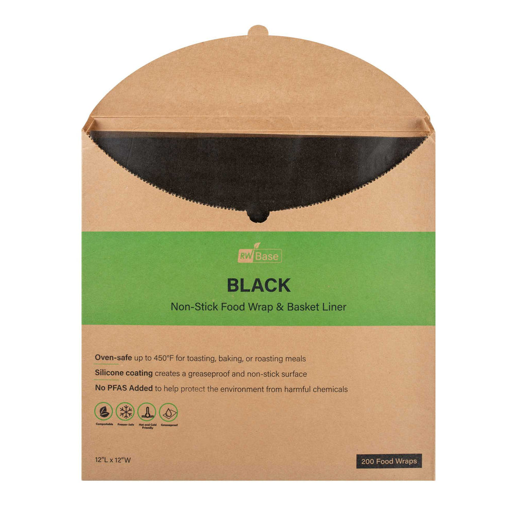 Chef 101 No PFAS Added Black Paper Bakery Wrap and Basket Liner - Greaseproof - 12" x 12" - 2000 count box