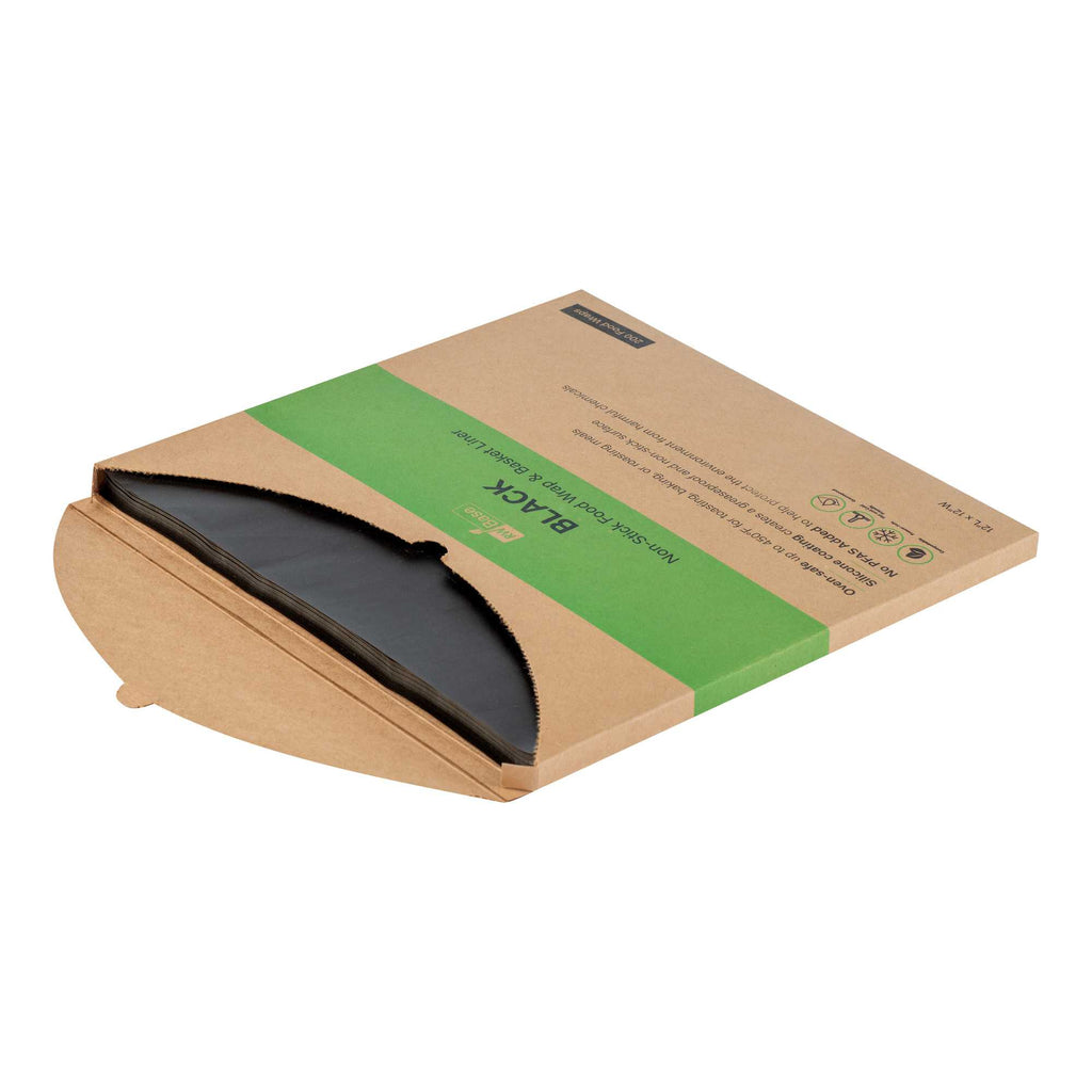 Chef 101 No PFAS Added Black Paper Bakery Wrap and Basket Liner - Greaseproof - 12" x 12" - 2000 count box