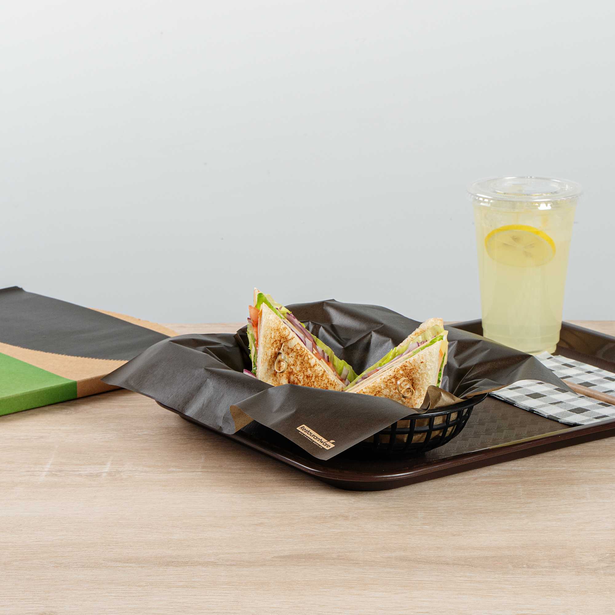 Chef 101 No PFAS Added Black Paper Bakery Wrap and Basket Liner - Greaseproof - 12" x 12" - 2000 count box