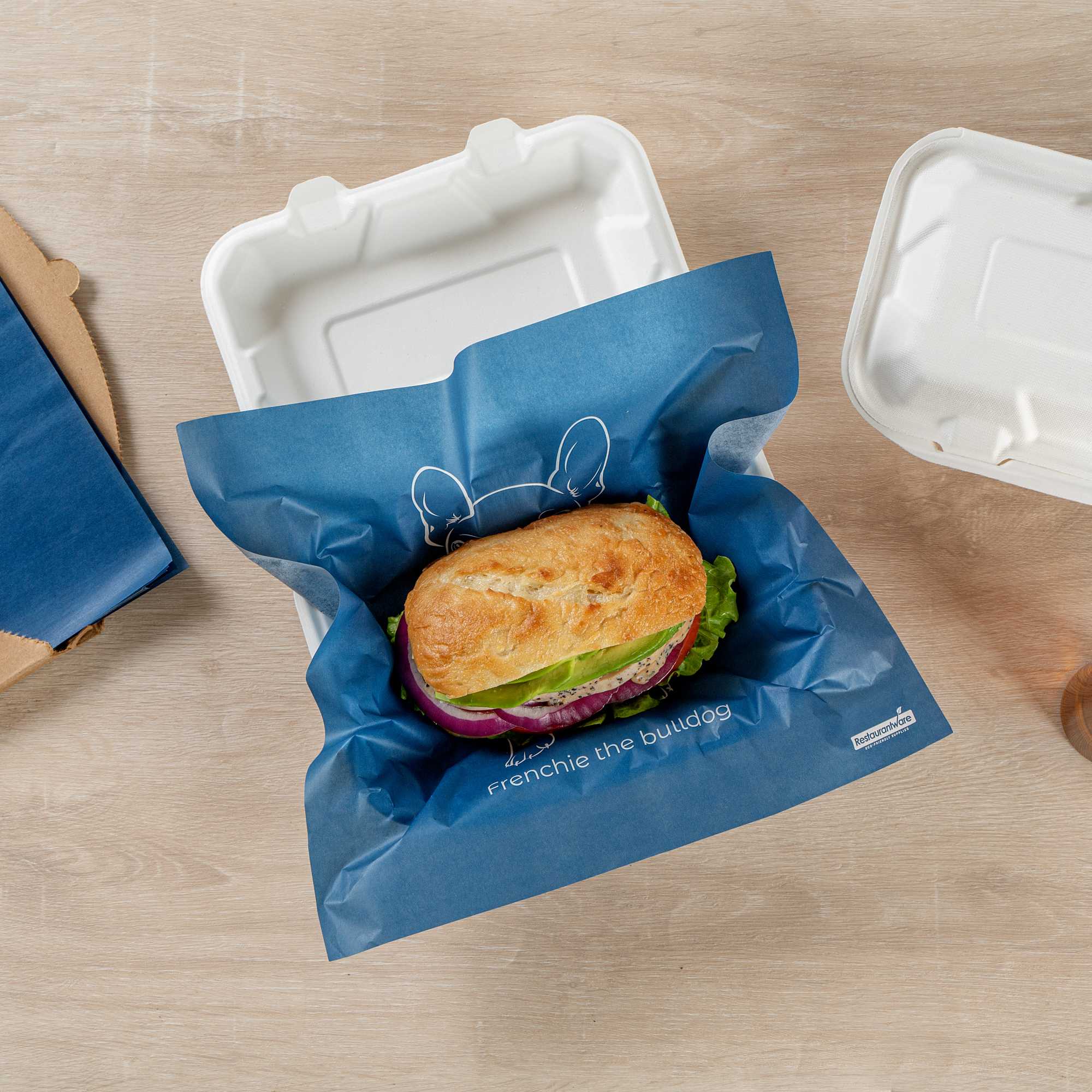 Chef 101 No PFAS Added Frenchie Paper Bakery Wrap and Basket Liner - Greaseproof - 12" x 12" - 200 count box
