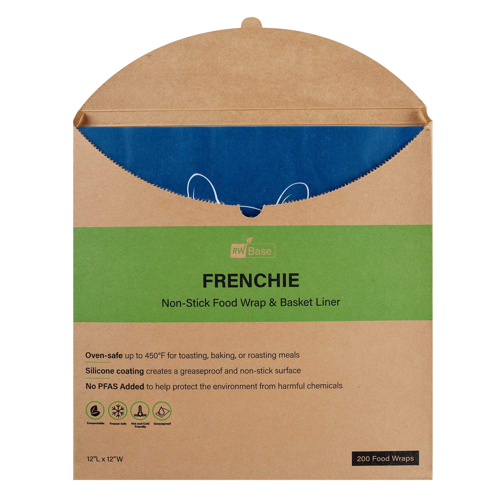 Chef 101 No PFAS Added Frenchie Paper Bakery Wrap and Basket Liner - Greaseproof - 12" x 12" - 2000 count box