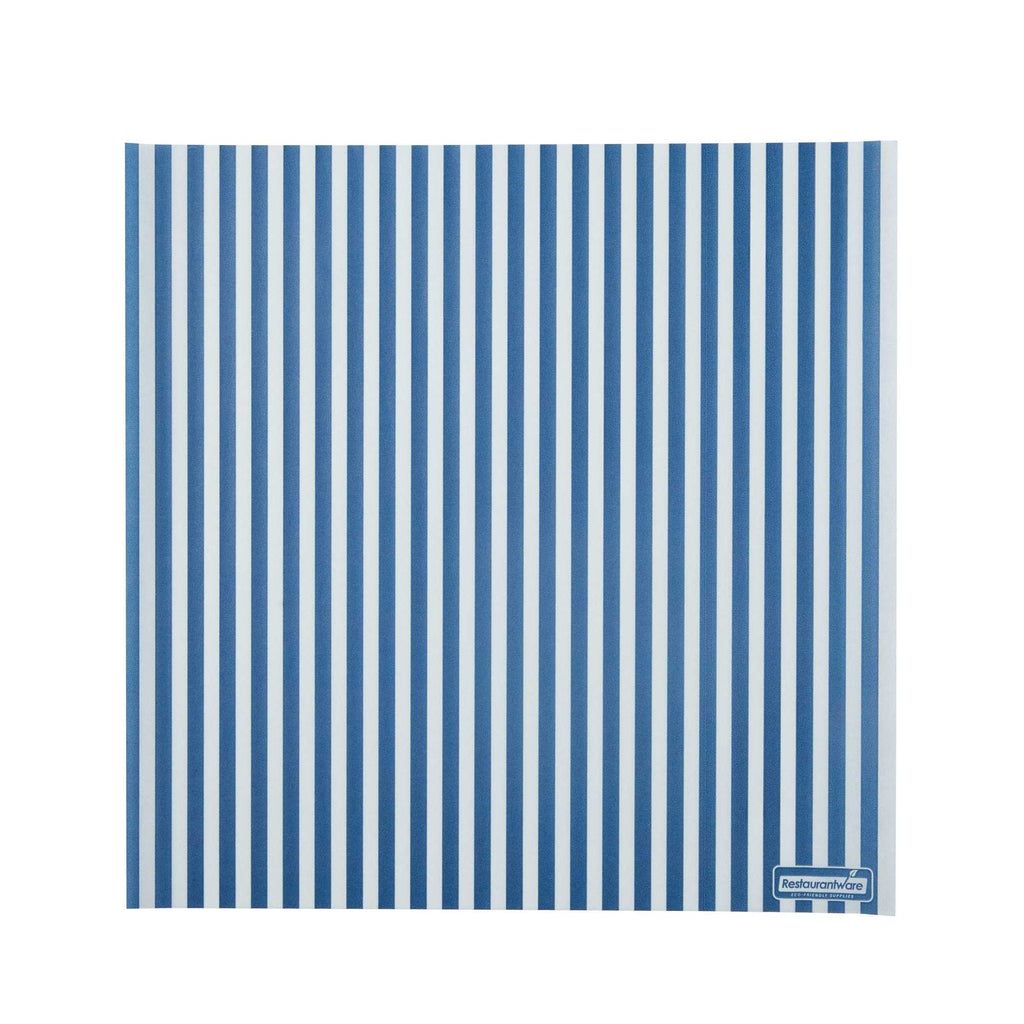 Chef 101 No PFAS Added Blue and White Stripe Paper Bakery Wrap and Basket Liner - Greaseproof - 12" x 12" - 200 count box