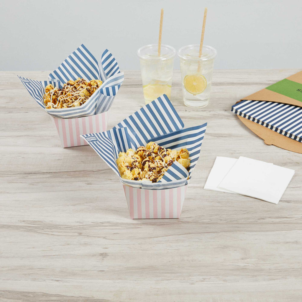 Chef 101 No PFAS Added Blue and White Stripe Paper Bakery Wrap and Basket Liner - Greaseproof - 12" x 12" - 200 count box