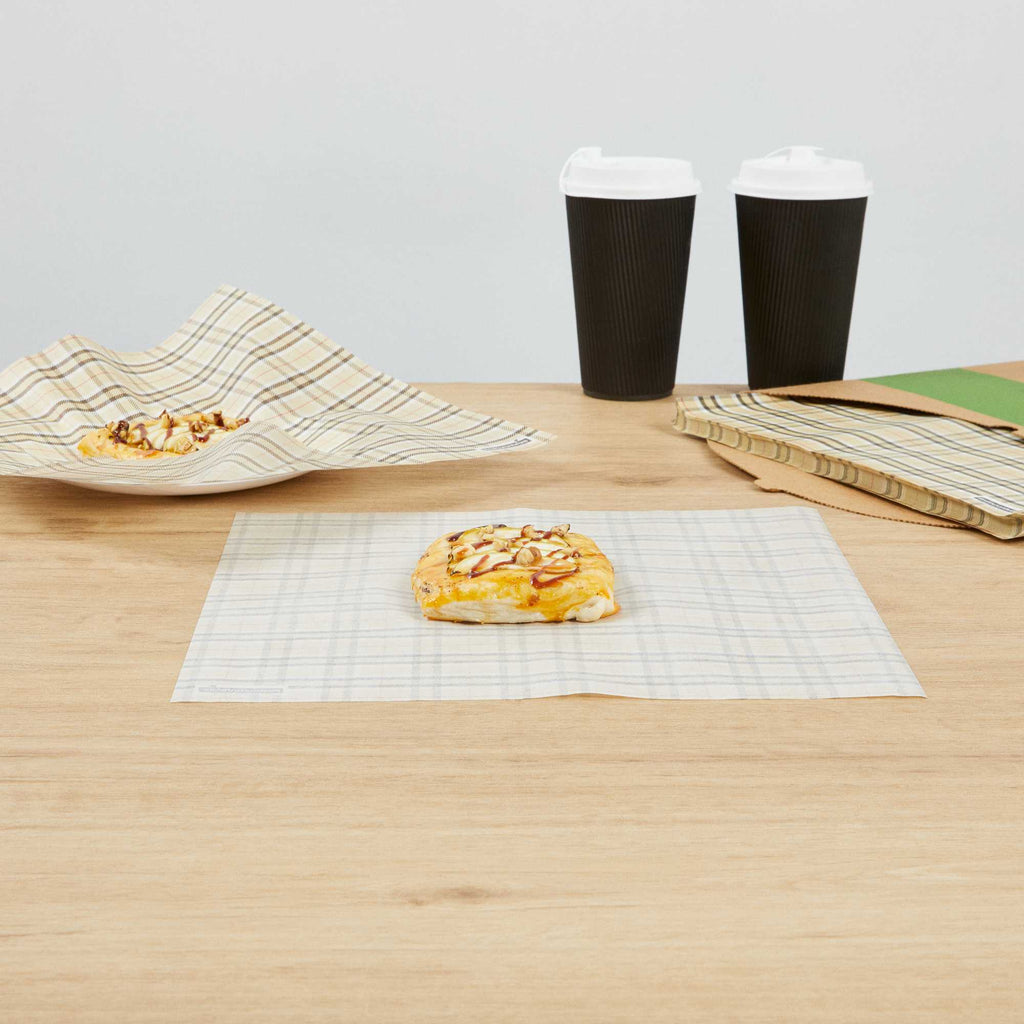 Chef 101 No PFAS Added Plaid Paper Bakery Wrap and Basket Liner - Greaseproof - 12" x 12" - 200 count box