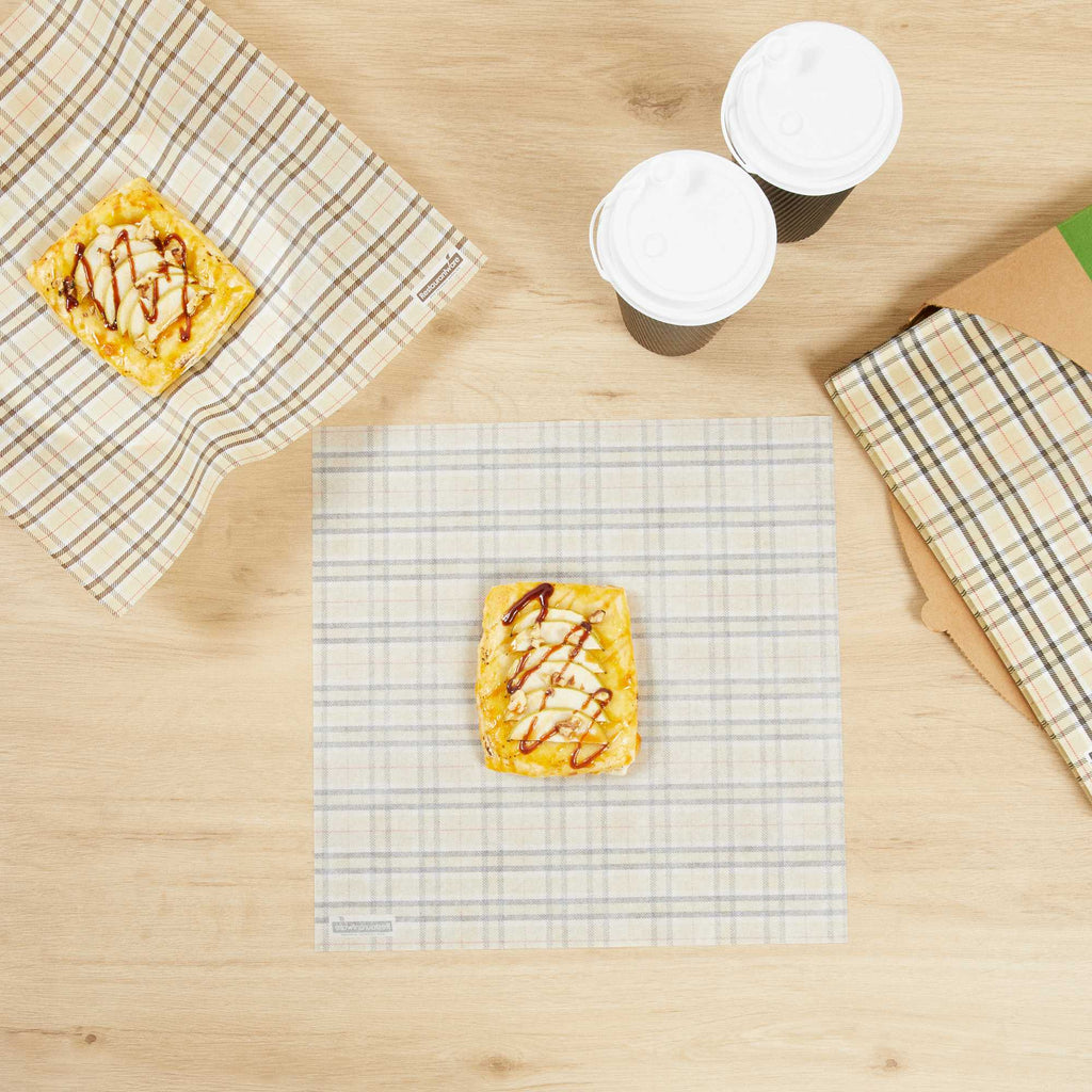 Chef 101 No PFAS Added Plaid Paper Bakery Wrap and Basket Liner - Greaseproof - 12" x 12" - 200 count box