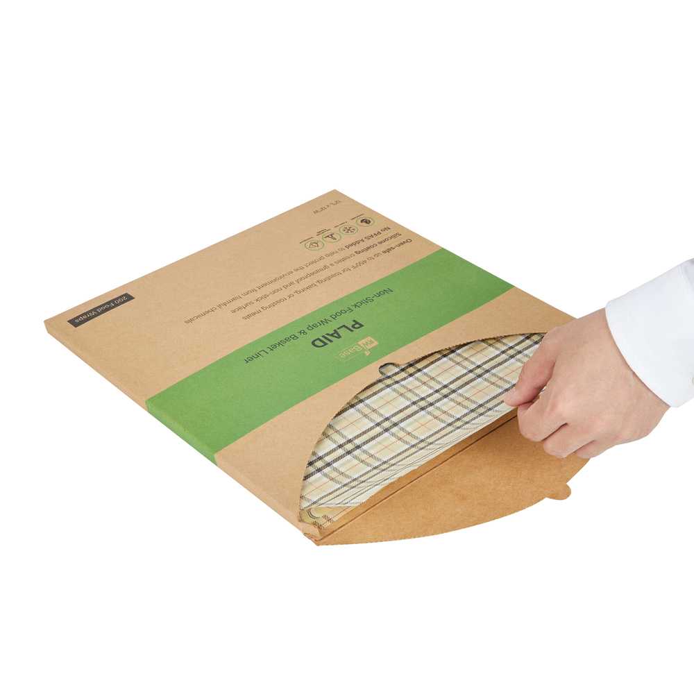 Chef 101 No PFAS Added Plaid Paper Bakery Wrap and Basket Liner - Greaseproof - 12" x 12" - 2000 count box