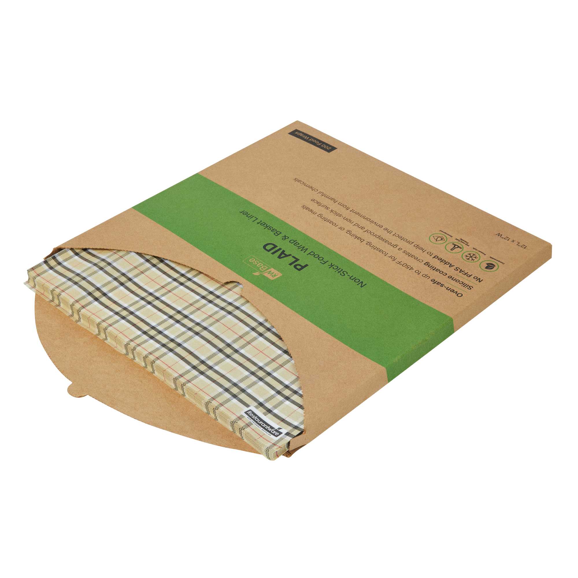 Chef 101 No PFAS Added Plaid Paper Bakery Wrap and Basket Liner - Greaseproof - 12" x 12" - 2000 count box