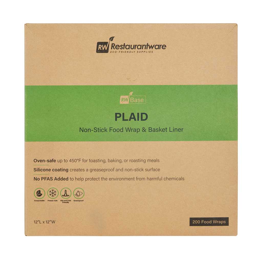 Chef 101 No PFAS Added Plaid Paper Bakery Wrap and Basket Liner - Greaseproof - 12" x 12" - 2000 count box