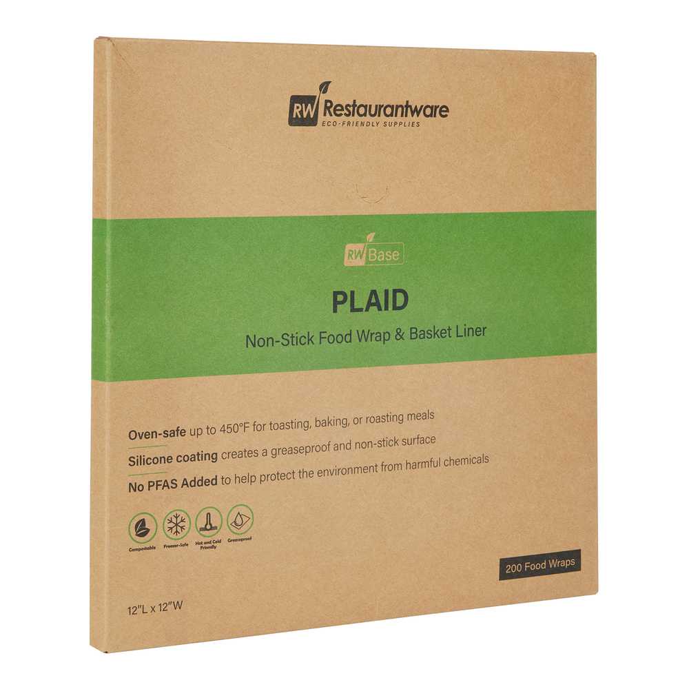 Chef 101 No PFAS Added Plaid Paper Bakery Wrap and Basket Liner - Greaseproof - 12" x 12" - 2000 count box