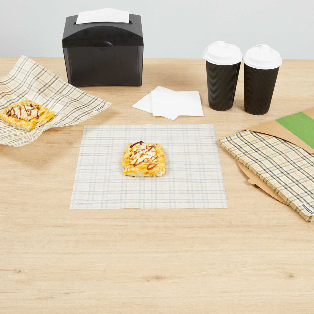 Chef 101 No PFAS Added Plaid Paper Bakery Wrap and Basket Liner - Greaseproof - 12" x 12" - 2000 count box