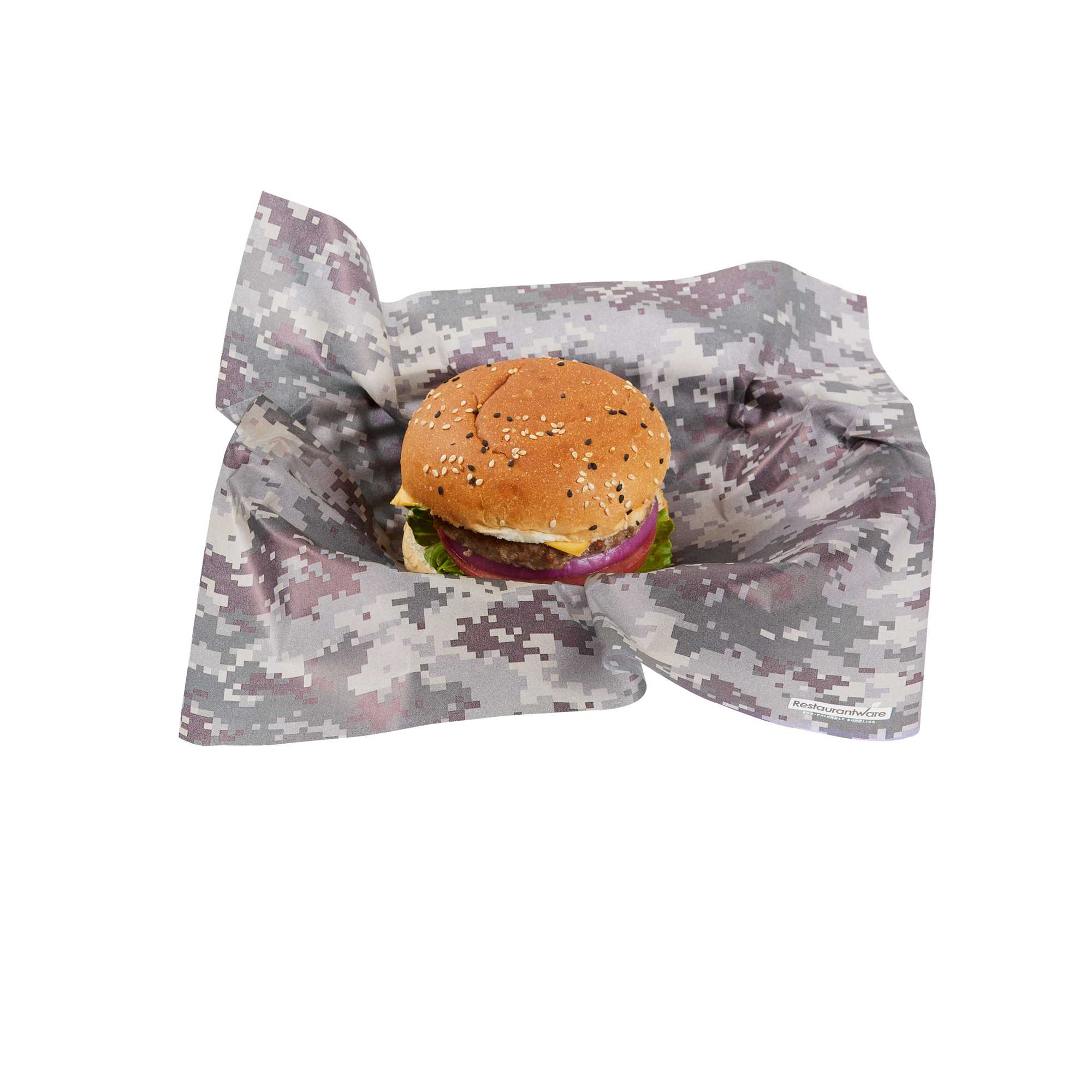 Chef 101 No PFAS Added Camouflage Paper Bakery Wrap and Basket Liner - Greaseproof - 12" x 12" - 200 count box