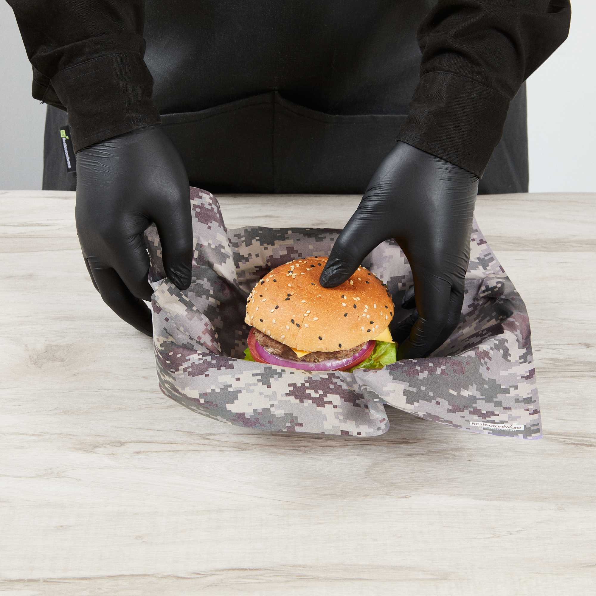 Chef 101 No PFAS Added Camouflage Paper Bakery Wrap and Basket Liner - Greaseproof - 12" x 12" - 200 count box