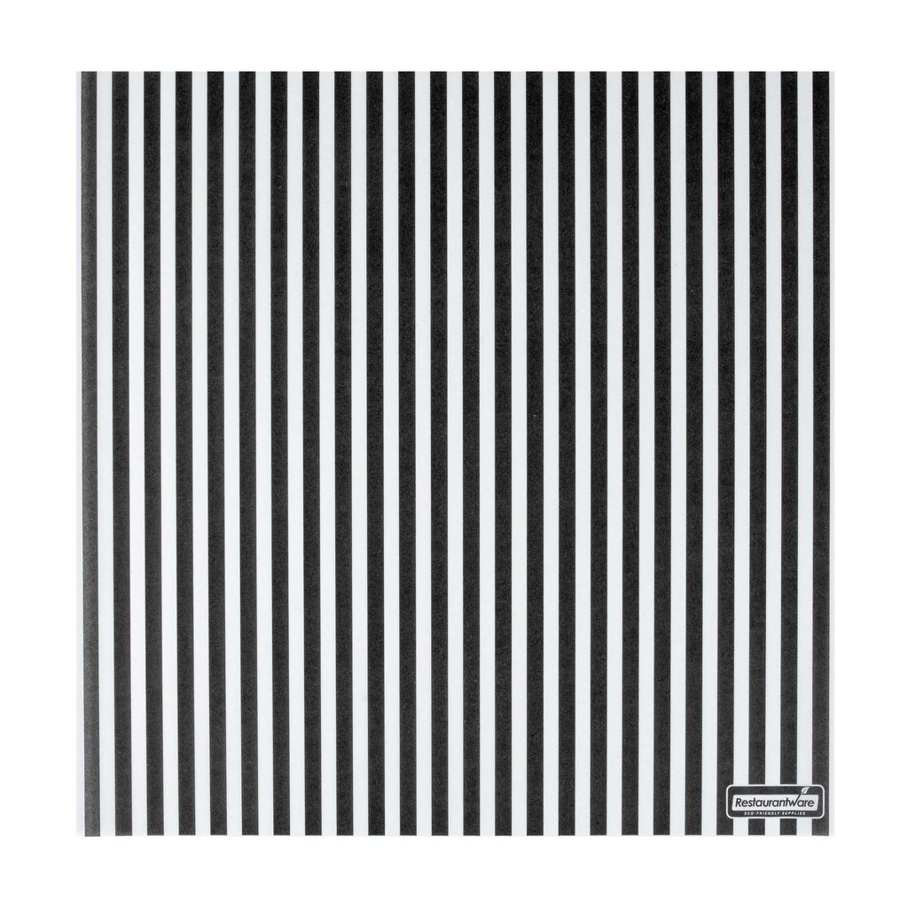 Chef 101 No PFAS Added Black and White Stripe Paper Bakery Wrap and Basket Liner - Greaseproof - 12" x 12" - 2000 count box