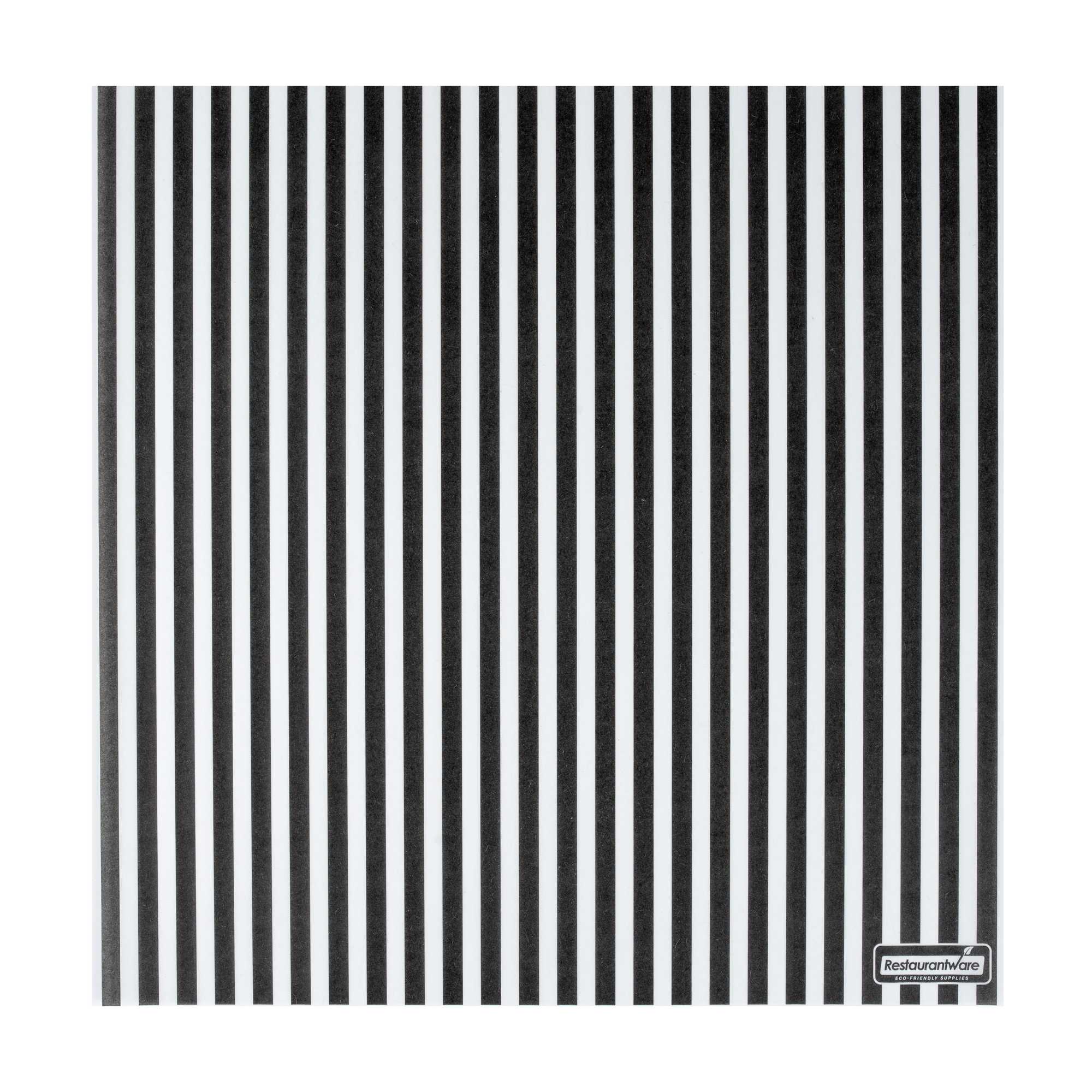 Chef 101 No PFAS Added Black and White Stripe Paper Bakery Wrap and Basket Liner - Greaseproof - 12" x 12" - 200 count box