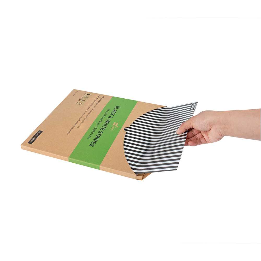 Chef 101 No PFAS Added Black and White Stripe Paper Bakery Wrap and Basket Liner - Greaseproof - 12" x 12" - 200 count box