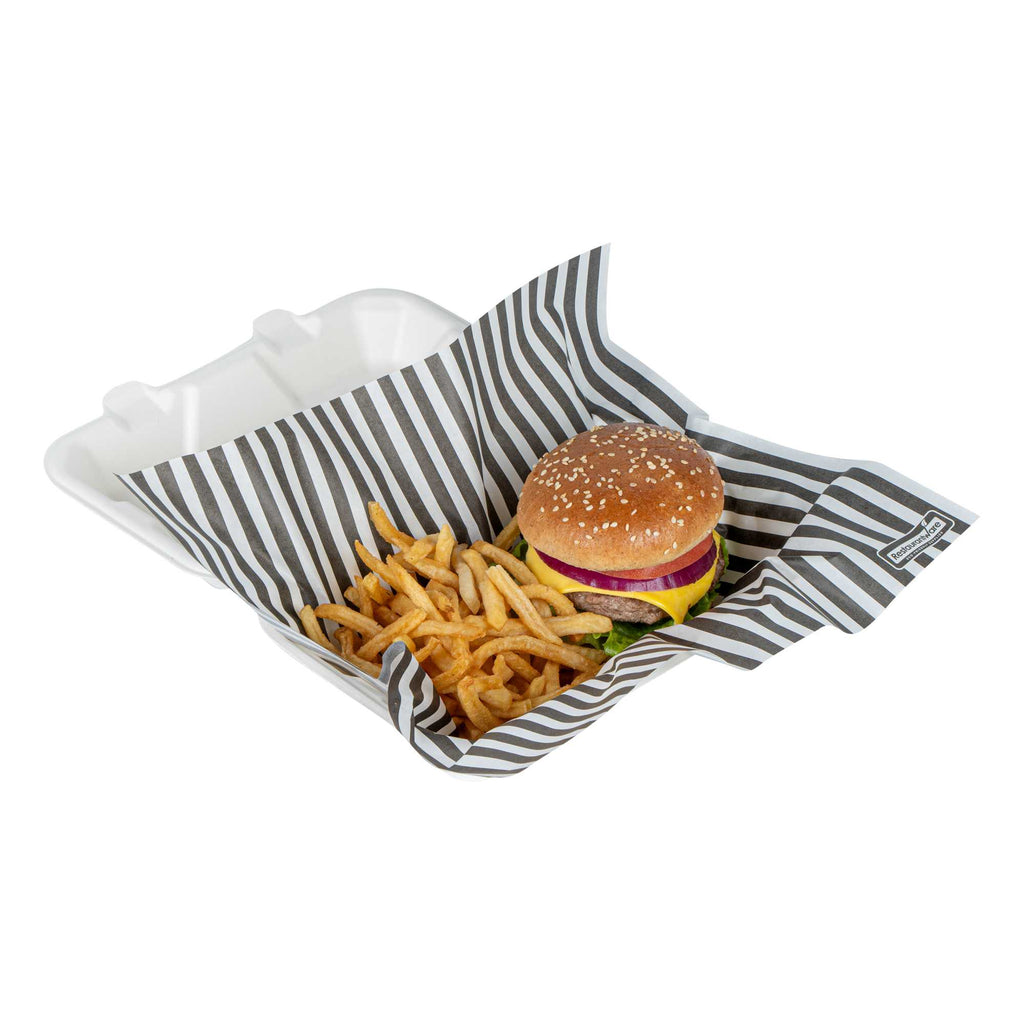 Chef 101 No PFAS Added Black and White Stripe Paper Bakery Wrap and Basket Liner - Greaseproof - 12" x 12" - 200 count box